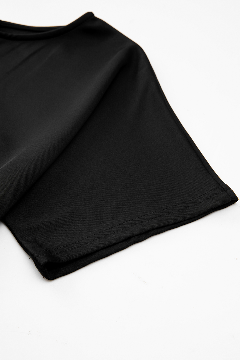 Stylish Black Sheath Jumpsuit with Short Sleeves and High Waist Design - Detail View 6 Stylish Black Sheath Jumpsuit with Short Sleeves and High Waist Design - Detail View 6