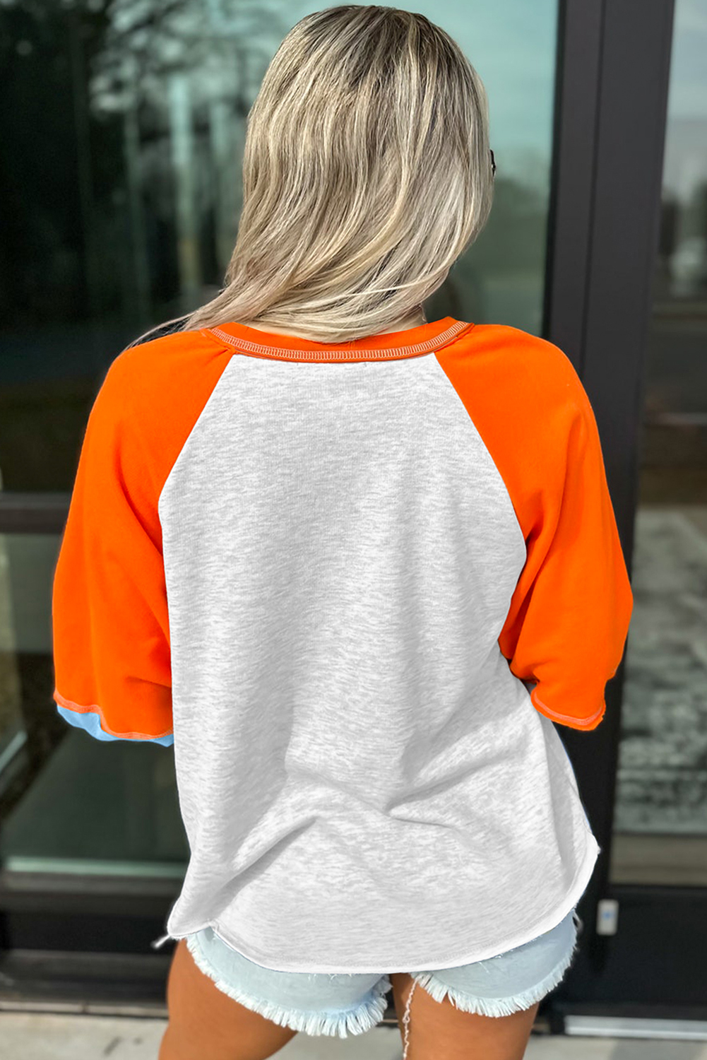 Light Grey Sequin Turkey Graphic Top for Women – Stylish Color Block Long Raglan Sleeve for Thanksgiving Gatherings - Detail View 2 Light Grey Sequin Turkey Graphic Top for Women – Stylish Color Block Long Raglan Sleeve for Thanksgiving Gatherings - Detail View 2