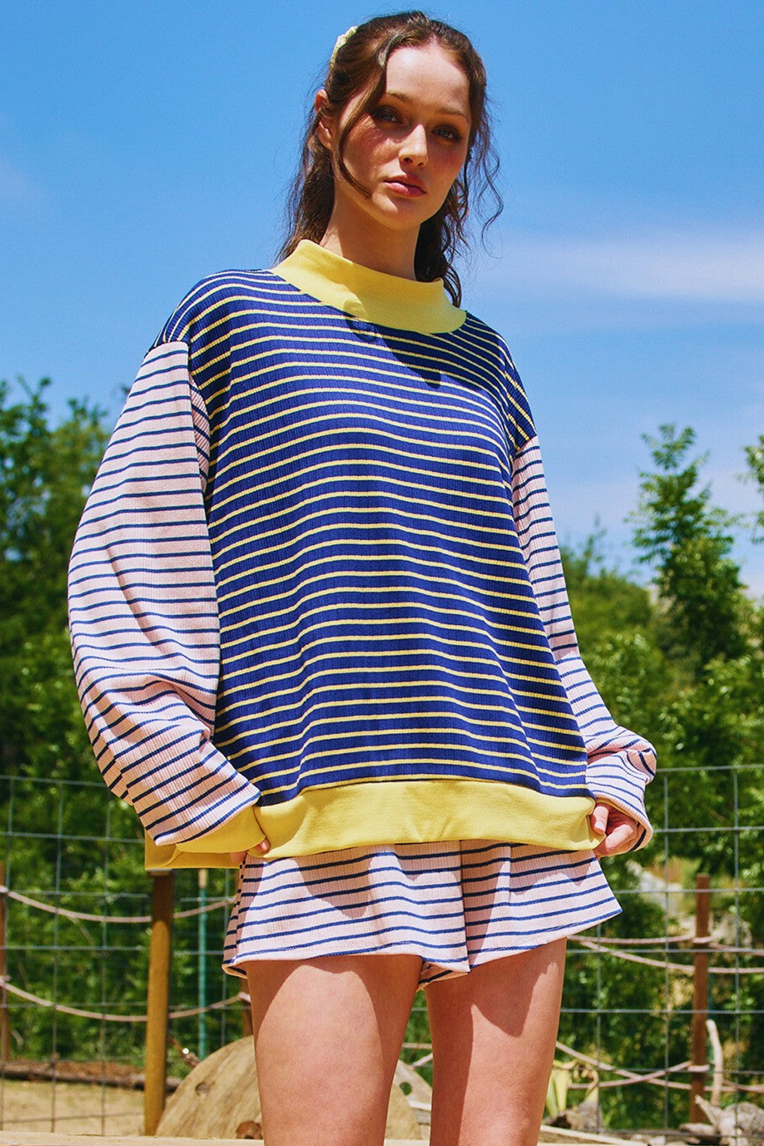 Casual Long Sleeve Pullover, Women's Blue Stripe Daily Top - Detail View 6 Casual Long Sleeve Pullover, Women's Blue Stripe Daily Top - Detail View 6