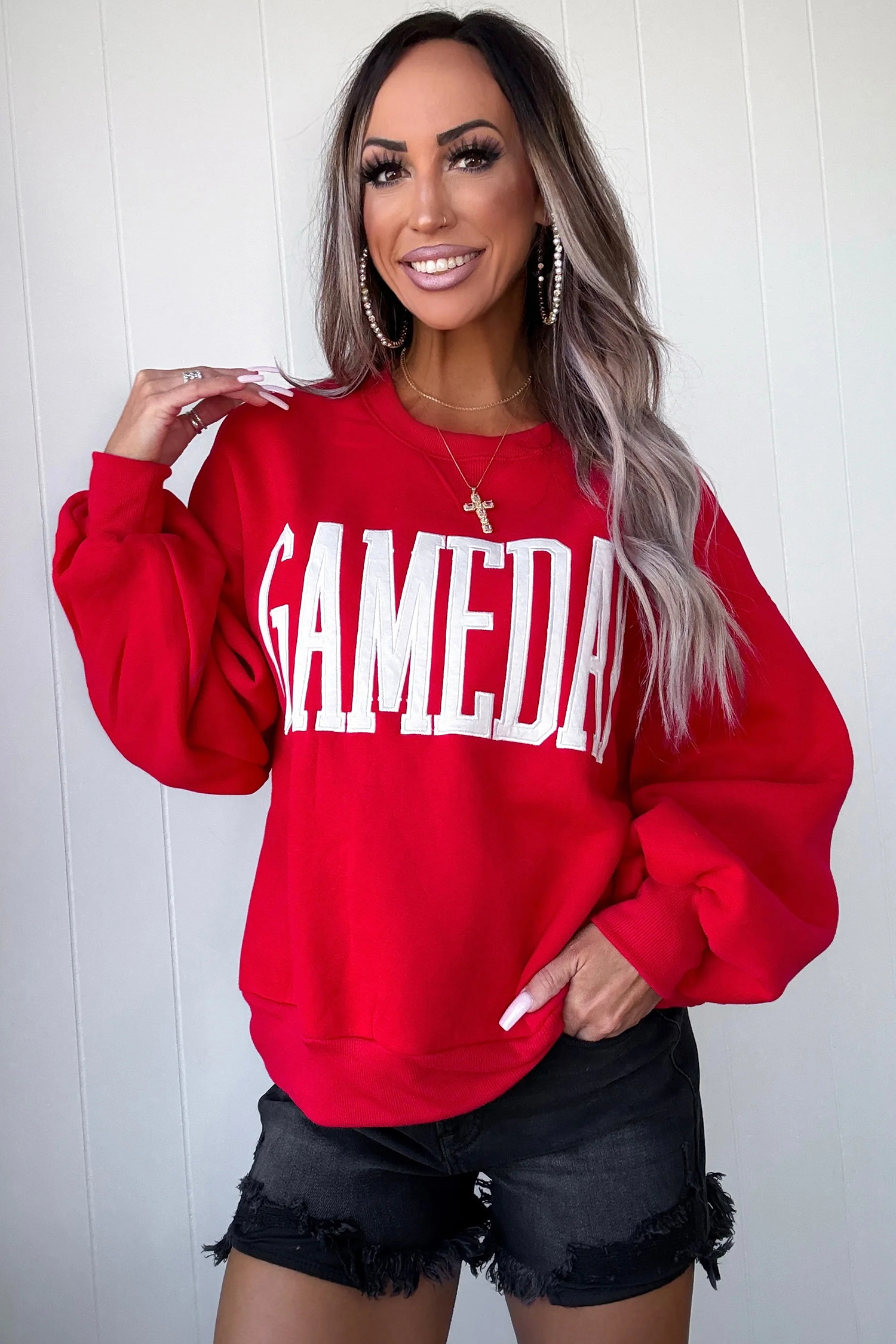 Women's Fall Gameday Pullover, Long Sleeve Round Neck Top - Detail View 6 Women's Fall Gameday Pullover, Long Sleeve Round Neck Top - Detail View 6