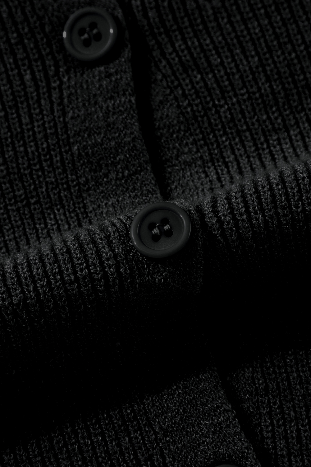 Cozy and Stylish Black Ribbed Cardigan - Long Sleeve V Neck with Button Front - Detail View 14 Cozy and Stylish Black Ribbed Cardigan - Long Sleeve V Neck with Button Front - Detail View 14