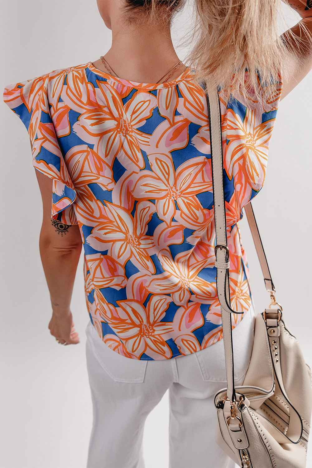 Trendy Notched Neck Floral Blouse - Perfect for Daily Wear this Summer - Detail View 2 Trendy Notched Neck Floral Blouse - Perfect for Daily Wear this Summer - Detail View 2