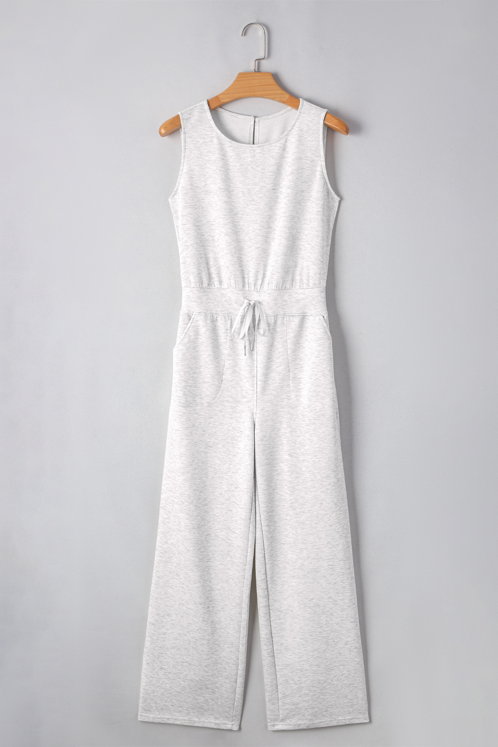 Women's Jumpsuit, Light Grey, Sleeveless, Crew Neck, High Waist, Drawstring, Casual Wear, Solid Color, Summer Fashion, Wide Leg, Comfortable Fit, Daily Wear, Versatile Style, Tops, Bottoms & Rompers - Detail View 8 Women's Jumpsuit, Light Grey, Sleeveless, Crew Neck, High Waist, Drawstring, Casual Wear, Solid Color, Summer Fashion, Wide Leg, Comfortable Fit, Daily Wear, Versatile Style, Tops, Bottoms & Rompers - Detail View 8