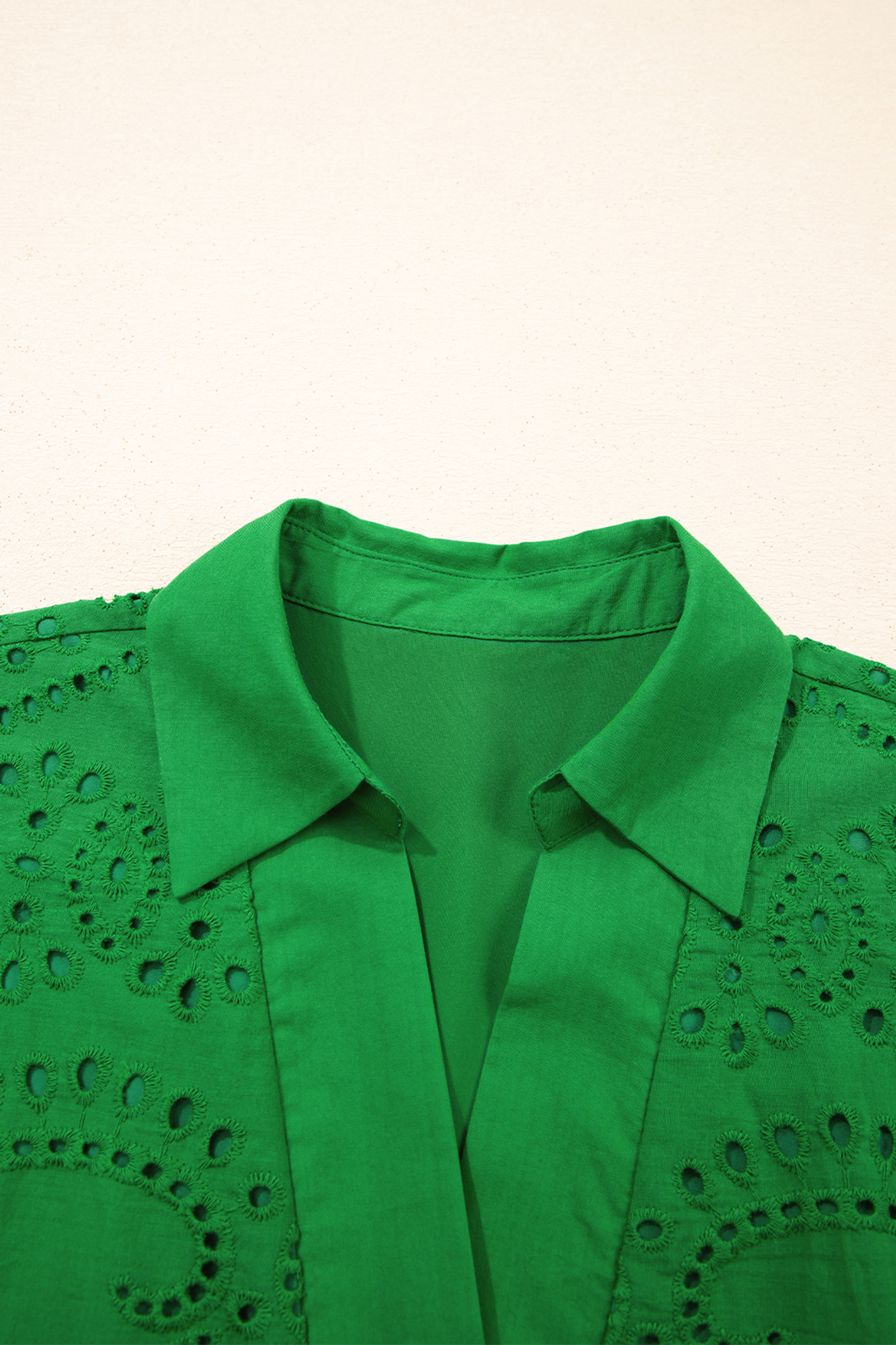 Women's Green Eyelet Embroidered Mini Dress – Casual Summer Style for Everyday Wear - Detail View 7 Women's Green Eyelet Embroidered Mini Dress – Casual Summer Style for Everyday Wear - Detail View 7