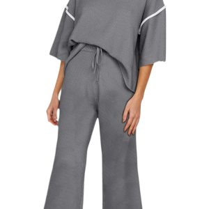 Women's Contrast Trim Lounge Set – Half Sleeve Top & Pants - Main View