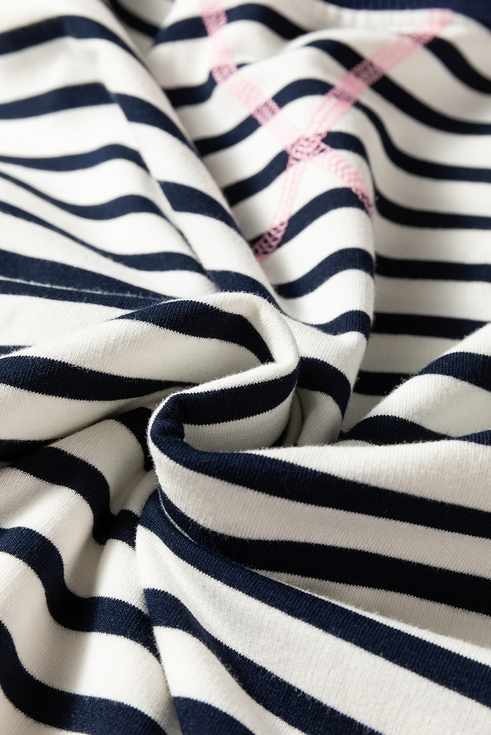 Plus Size Women's Striped Patchwork Sweatshirt with Contrast Stitching – Relaxed Fit for Fall Layering - Detail View 8 Plus Size Women's Striped Patchwork Sweatshirt with Contrast Stitching – Relaxed Fit for Fall Layering - Detail View 8