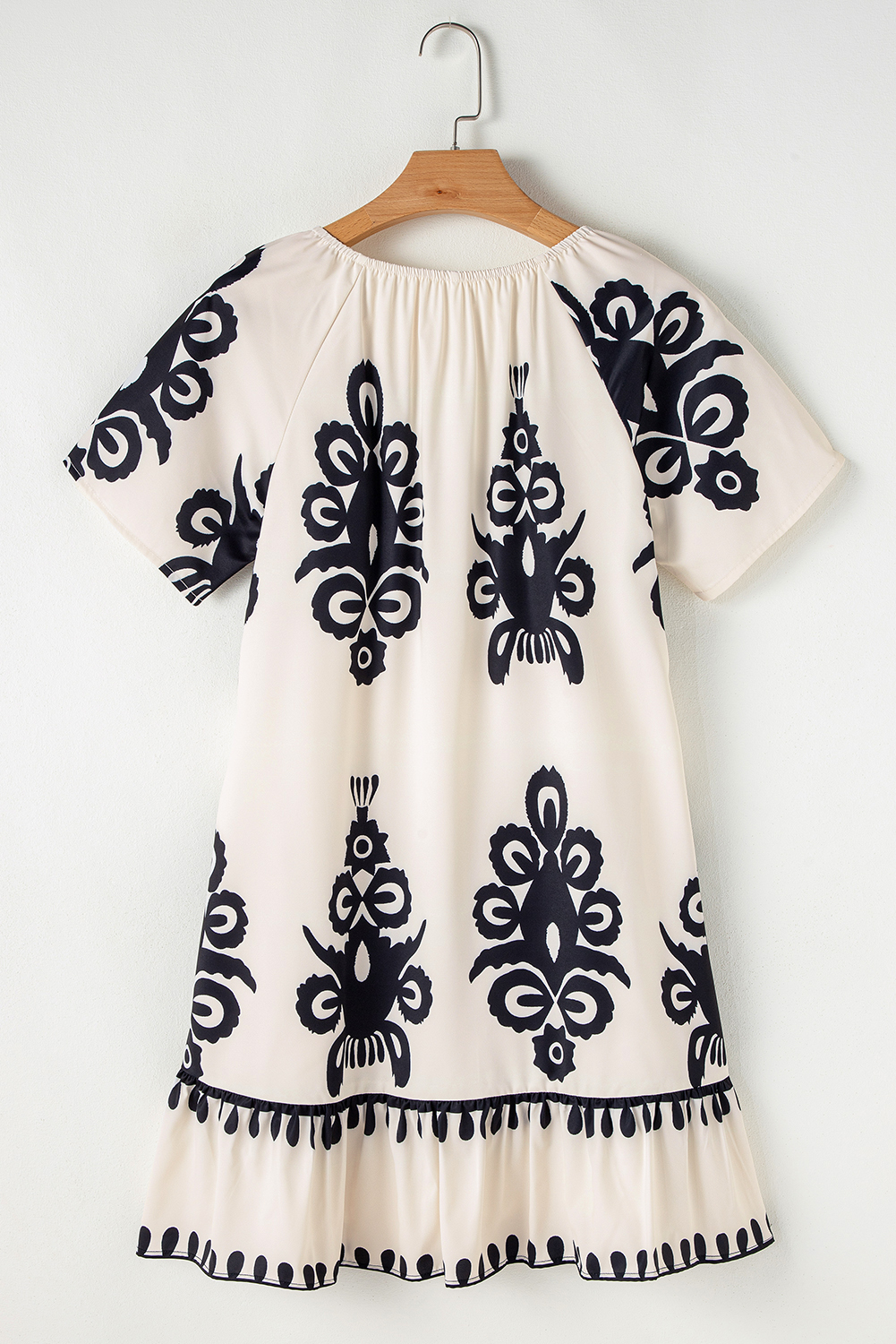 Women's Apricot Western Print Ruffled Short Sleeve Loose Dress - Detail View 9 Women's Apricot Western Print Ruffled Short Sleeve Loose Dress - Detail View 9