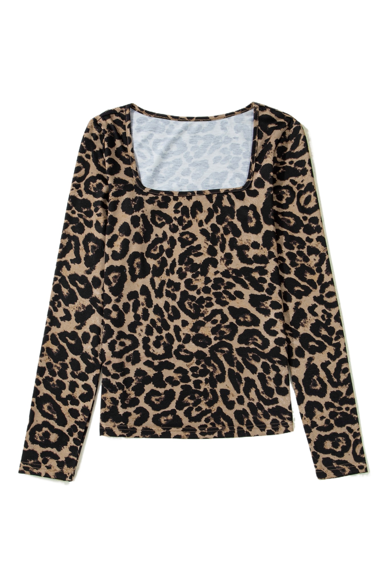 Women's Brown Leopard Print Long Sleeve T-Shirt – Casual Style for Daily Wear - Main View Women's Brown Leopard Print Long Sleeve T-Shirt – Casual Style for Daily Wear - Main View