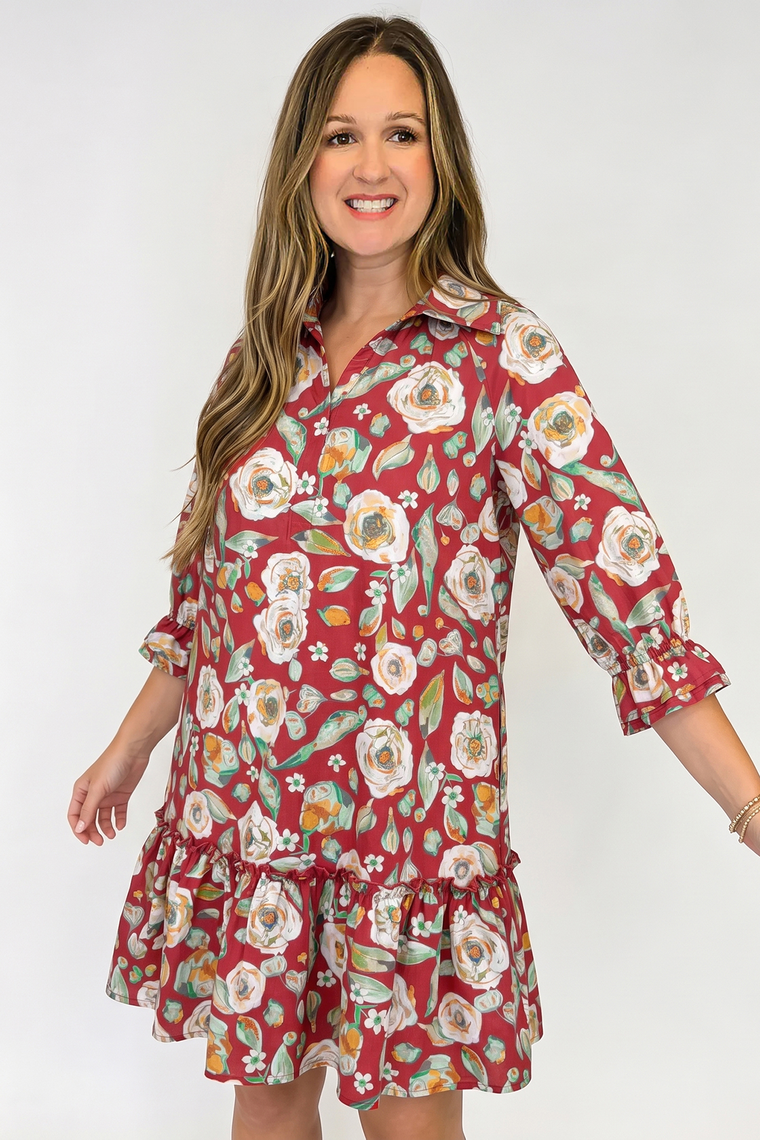 Women's Floral Print Dress, Casual Short Half Sleeve Shift - Detail View 7 Women's Floral Print Dress, Casual Short Half Sleeve Shift - Detail View 7