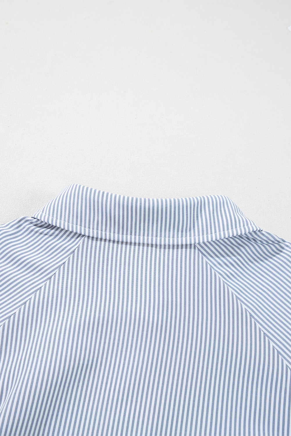 Women's Gray Pinstripe Blouse – Smocked Cuff Office Shirt - Detail View 10 Women's Gray Pinstripe Blouse – Smocked Cuff Office Shirt - Detail View 10