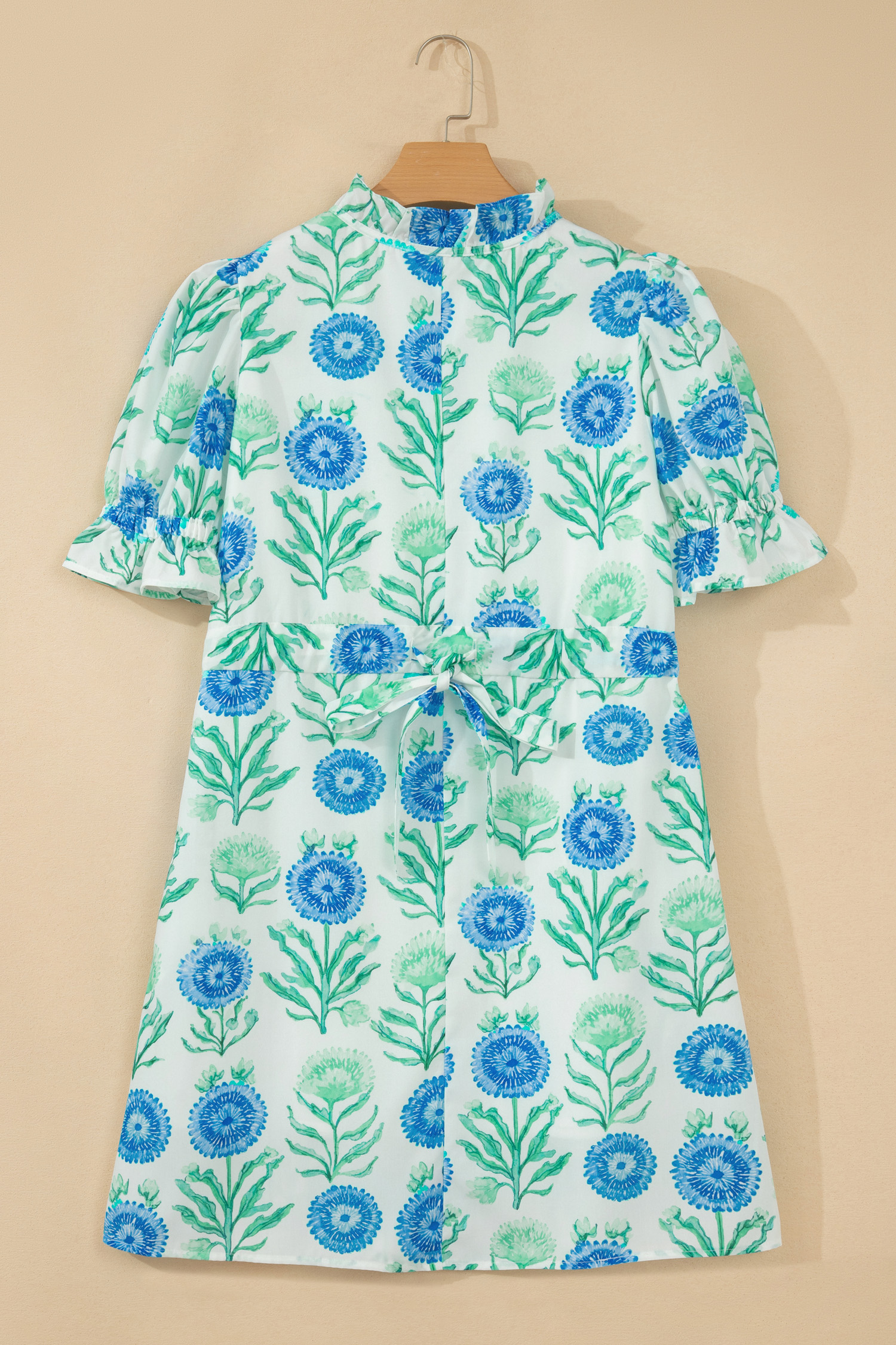Sky Blue Floral Shift Dress – Short Sleeve Vacation Mini Wear - Detail View 8 Sky Blue Floral Shift Dress – Short Sleeve Vacation Mini Wear - Detail View 8