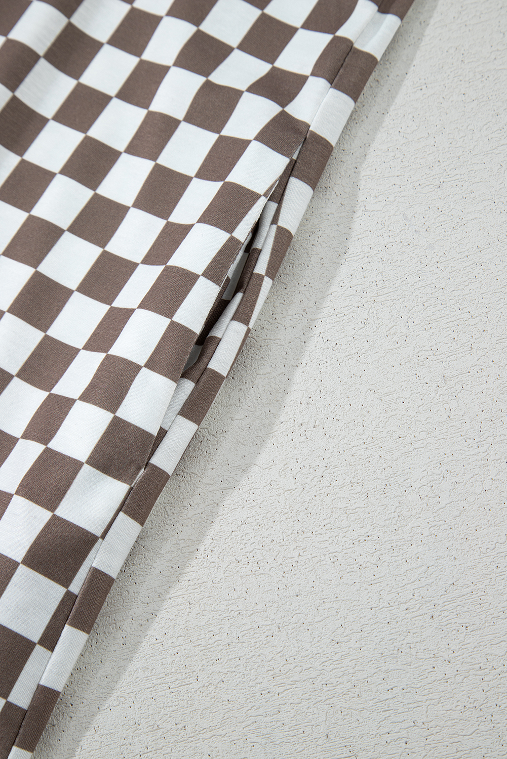 Casual Summer Jumpsuit for Women - Khaki Checkered Pattern with Cap Sleeves - Detail View 22 Casual Summer Jumpsuit for Women - Khaki Checkered Pattern with Cap Sleeves - Detail View 22