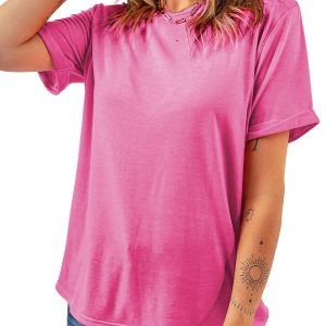 Women's Sachet Pink Casual Plain Crew Neck Tee - Soft and Breathable Summer Top - Main View