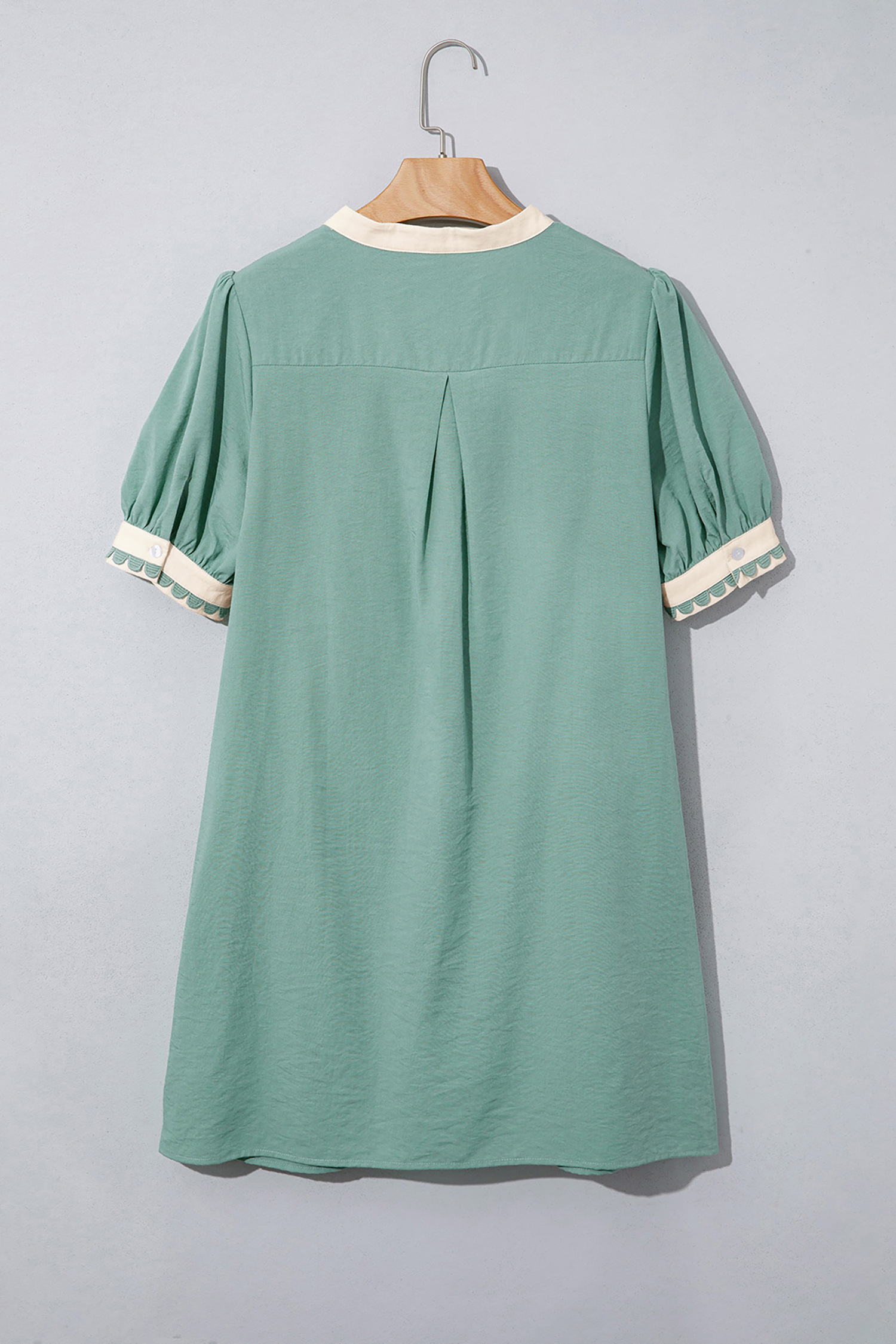Southern Belle Women's V Neck Short Dress – Scallop Rick Rack Trim Puff Sleeve Mini Dress for Graduation - Detail View 11 Southern Belle Women's V Neck Short Dress – Scallop Rick Rack Trim Puff Sleeve Mini Dress for Graduation - Detail View 11