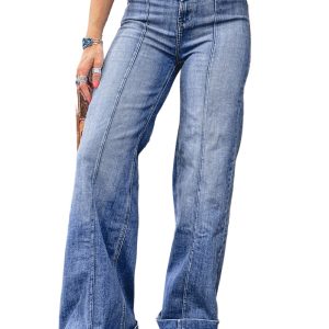 Women's Beau Blue High Rise Tailored Straight Jeans with Center Seam Detail - Main View