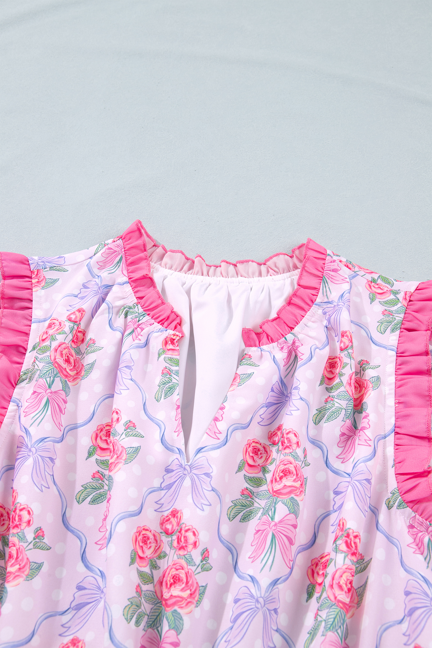 Country Style Purple Floral Dress – Sleeveless Shirred High Waist Mini Vacation Dress - Detail View 6 Country Style Purple Floral Dress – Sleeveless Shirred High Waist Mini Vacation Dress - Detail View 6