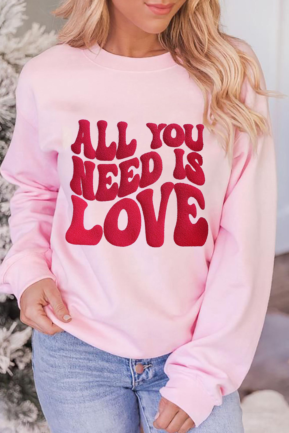 Casual Long Sleeve Pullover Sweatshirt with Heartfelt Valentine's Day Print - Detail View 2 Casual Long Sleeve Pullover Sweatshirt with Heartfelt Valentine's Day Print - Detail View 2