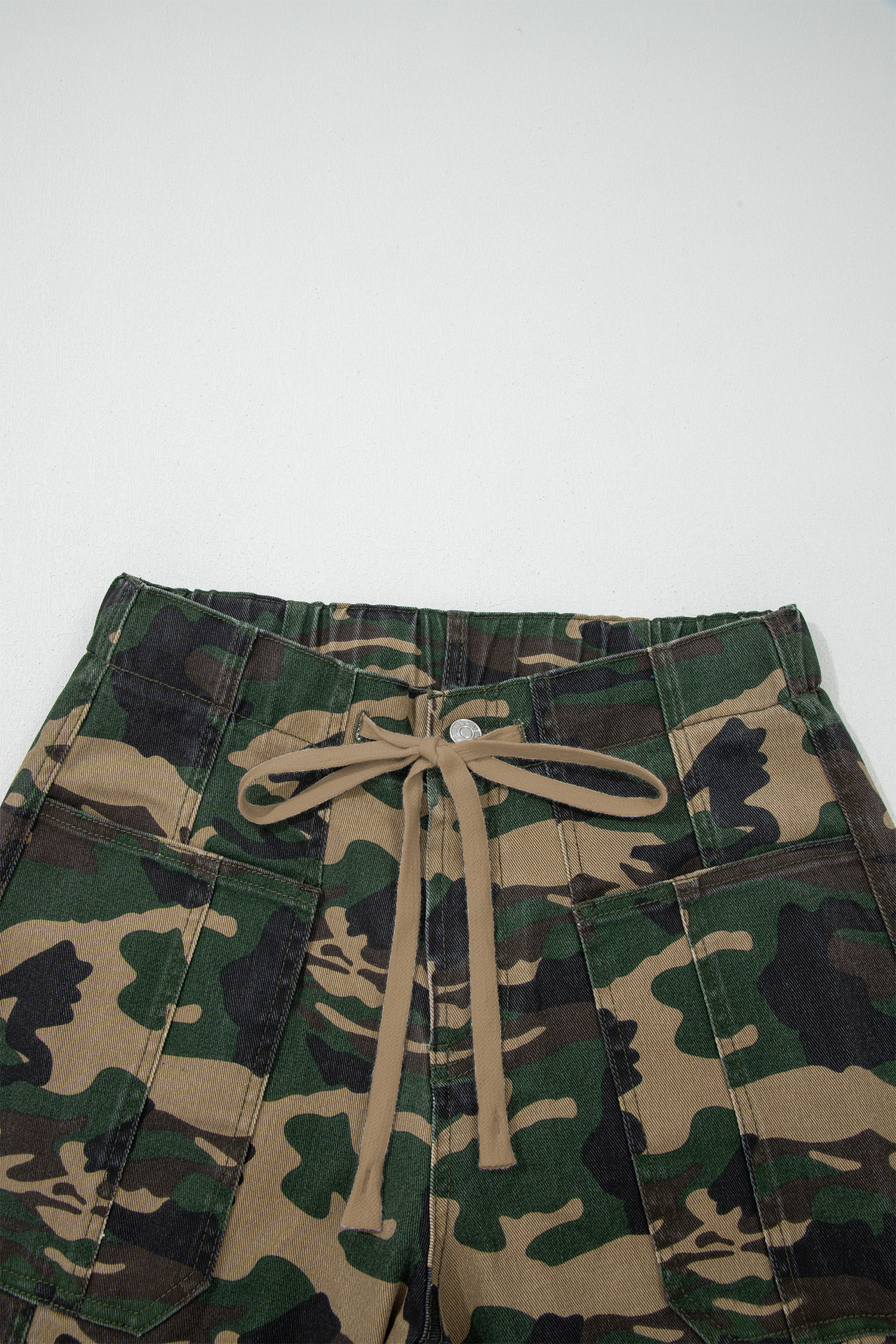 Women's Green Camouflage Barrel Jeans – High Waist Drawstring Design for Casual Daily Wear - Detail View 10 Women's Green Camouflage Barrel Jeans – High Waist Drawstring Design for Casual Daily Wear - Detail View 10