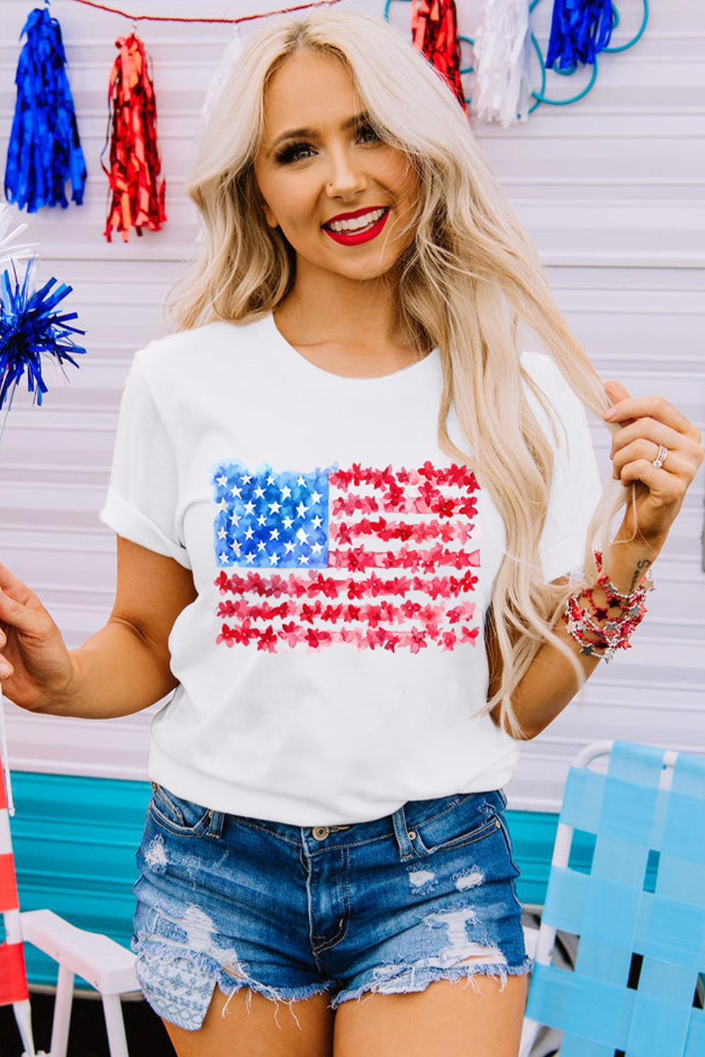 Comfortable and Lightweight Women's Graphic Tee - Perfect for Independence Day Celebrations - Detail View 3 Comfortable and Lightweight Women's Graphic Tee - Perfect for Independence Day Celebrations - Detail View 3