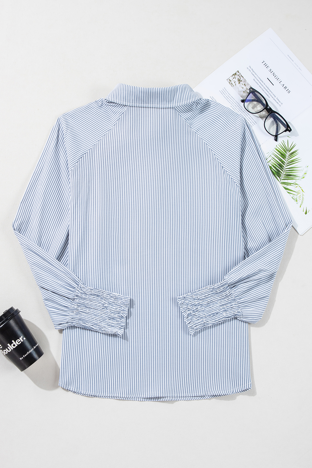 Women's Striped Collar Blouse – Casual Long Sleeve Top - Detail View 8 Women's Striped Collar Blouse – Casual Long Sleeve Top - Detail View 8