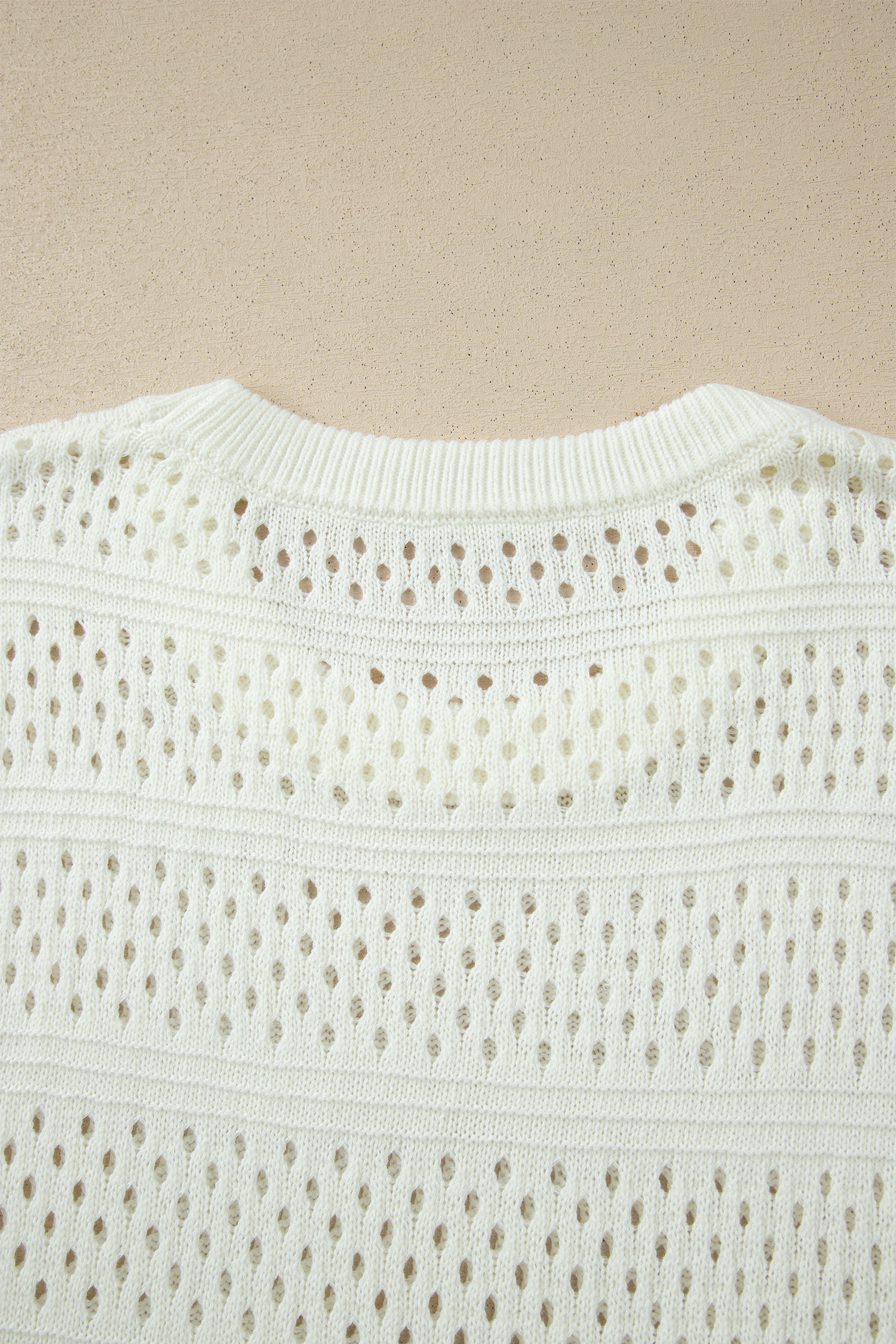 Women's Plus Size Summer Knit Dolman Top – White Eyelet Short Sleeve Sweater with Ribbed Trim, Casual Fit - Detail View 6 Women's Plus Size Summer Knit Dolman Top – White Eyelet Short Sleeve Sweater with Ribbed Trim, Casual Fit - Detail View 6