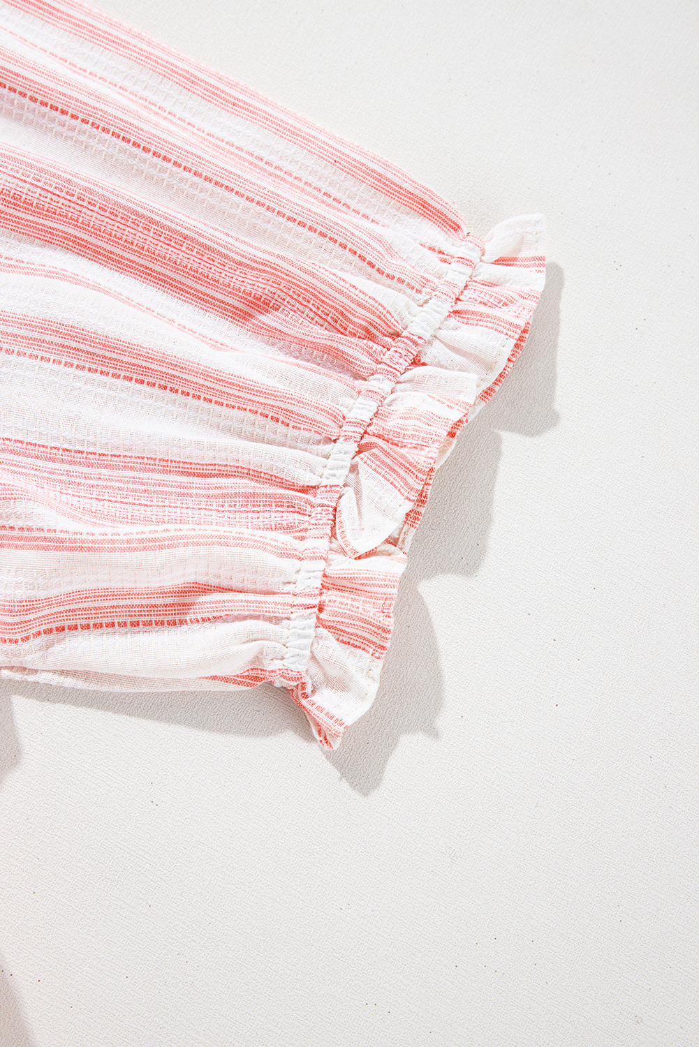 Flattering Plus Size Short Sleeve Blouse - Ruffled and Striped Design in Pink - Detail View 10 Flattering Plus Size Short Sleeve Blouse - Ruffled and Striped Design in Pink - Detail View 10