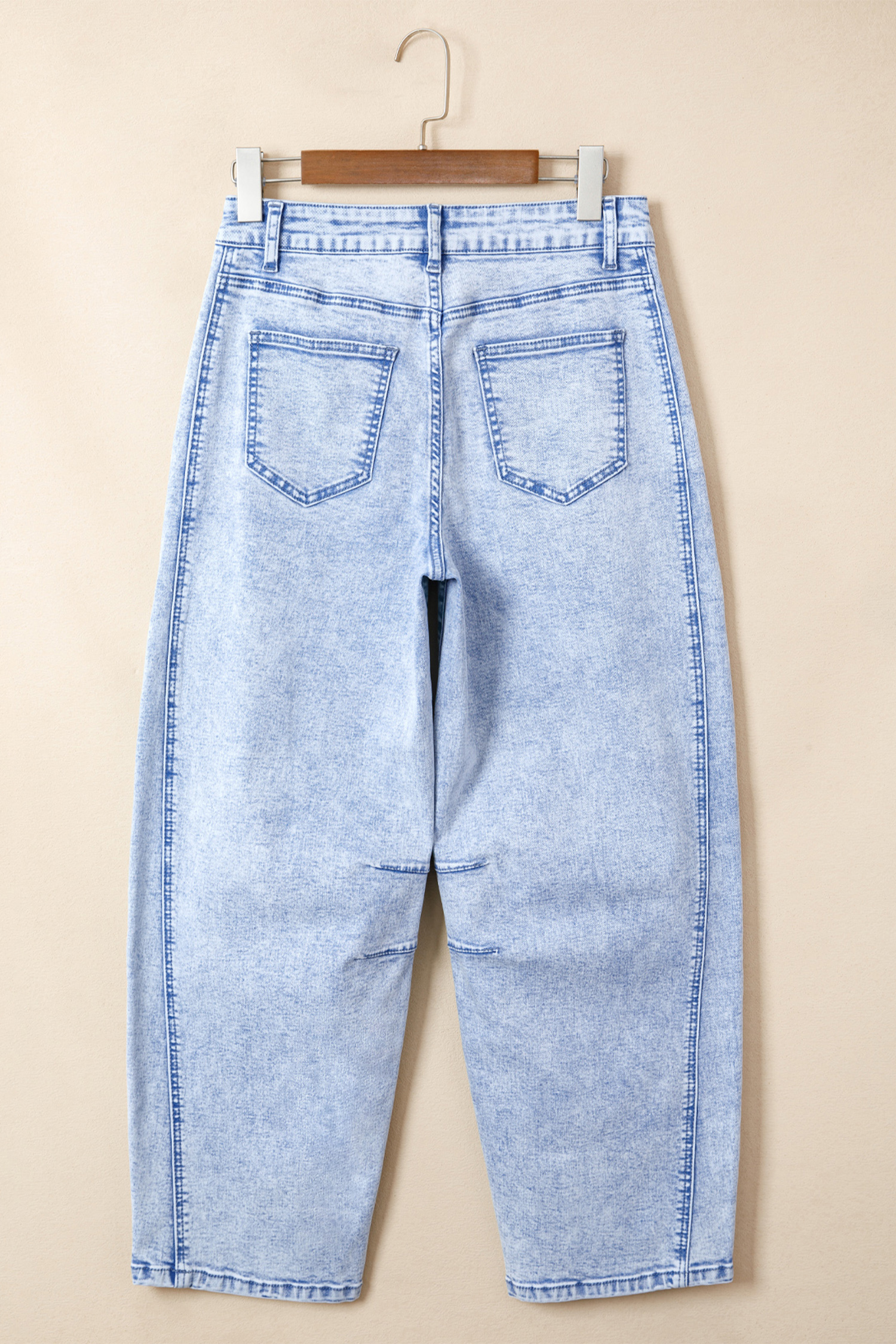 High Waisted Barrel Leg Jeans, Light Blue Denim for Women - Detail View 5 High Waisted Barrel Leg Jeans, Light Blue Denim for Women - Detail View 5