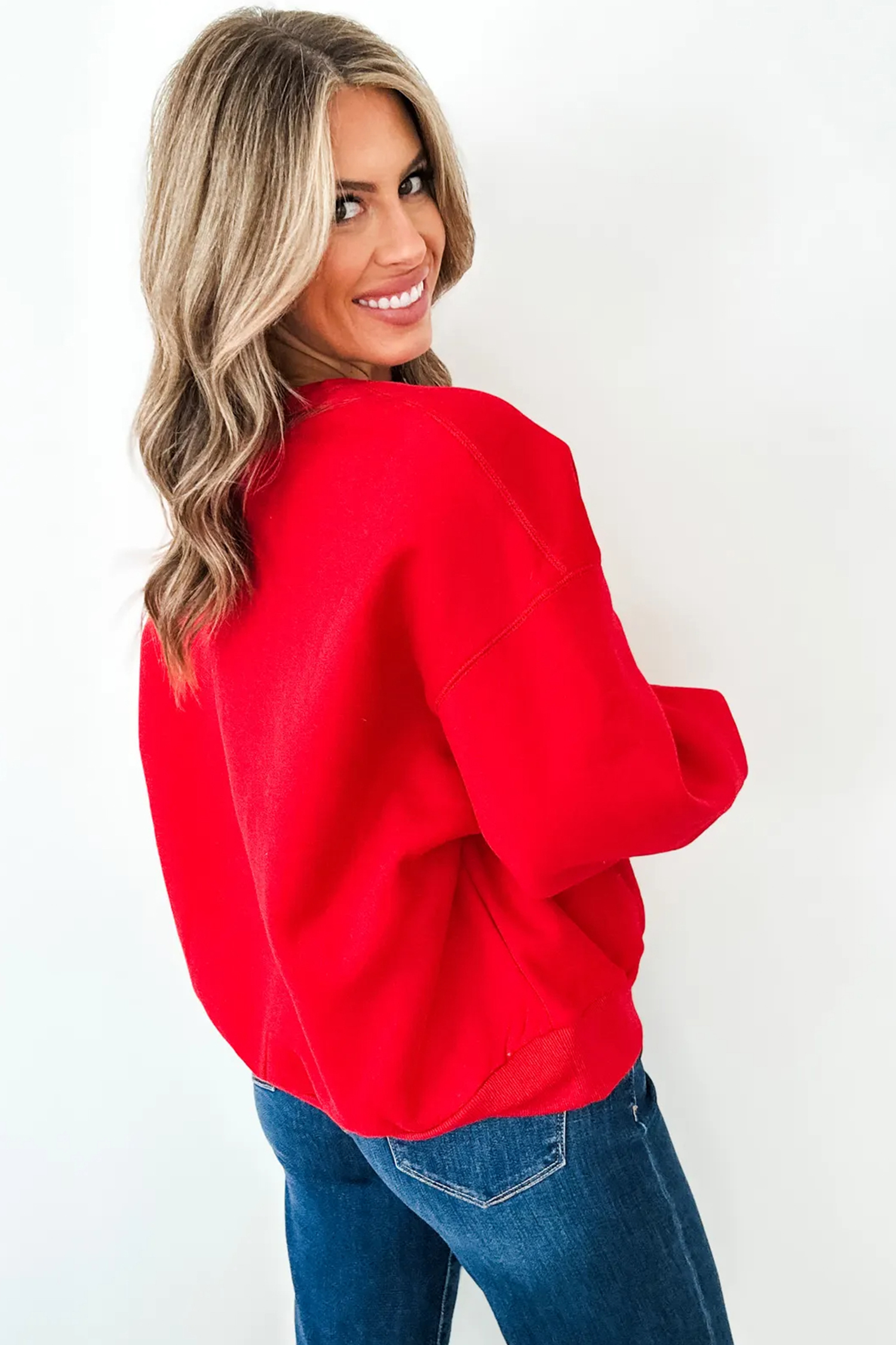 Women's Gameday Sweatshirt, Fiery Red Long Sleeve Top - Detail View 7 Women's Gameday Sweatshirt, Fiery Red Long Sleeve Top - Detail View 7