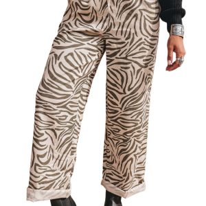 Women's Zebra Print Pants, Western Elastic Waist Casual - Main View