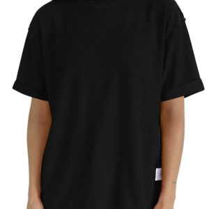 Women's Oversized High Neck T-Shirt – Casual Solid Black Mock Neck Tee for Daily Wear - Main View