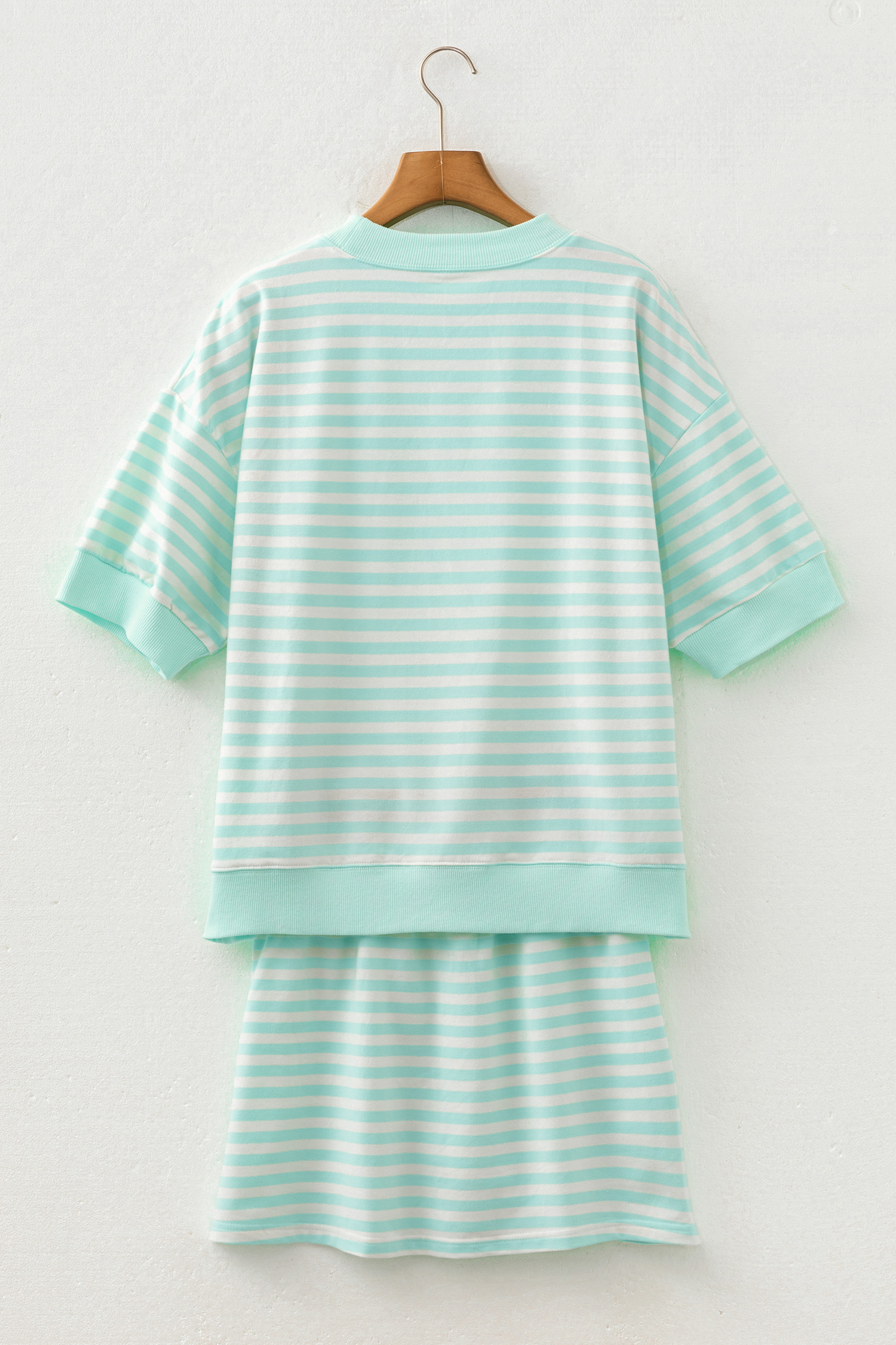 Cotton Blend Striped Mini Skort Set, Daily Casual Wear - Detail View 3 Cotton Blend Striped Mini Skort Set, Daily Casual Wear - Detail View 3