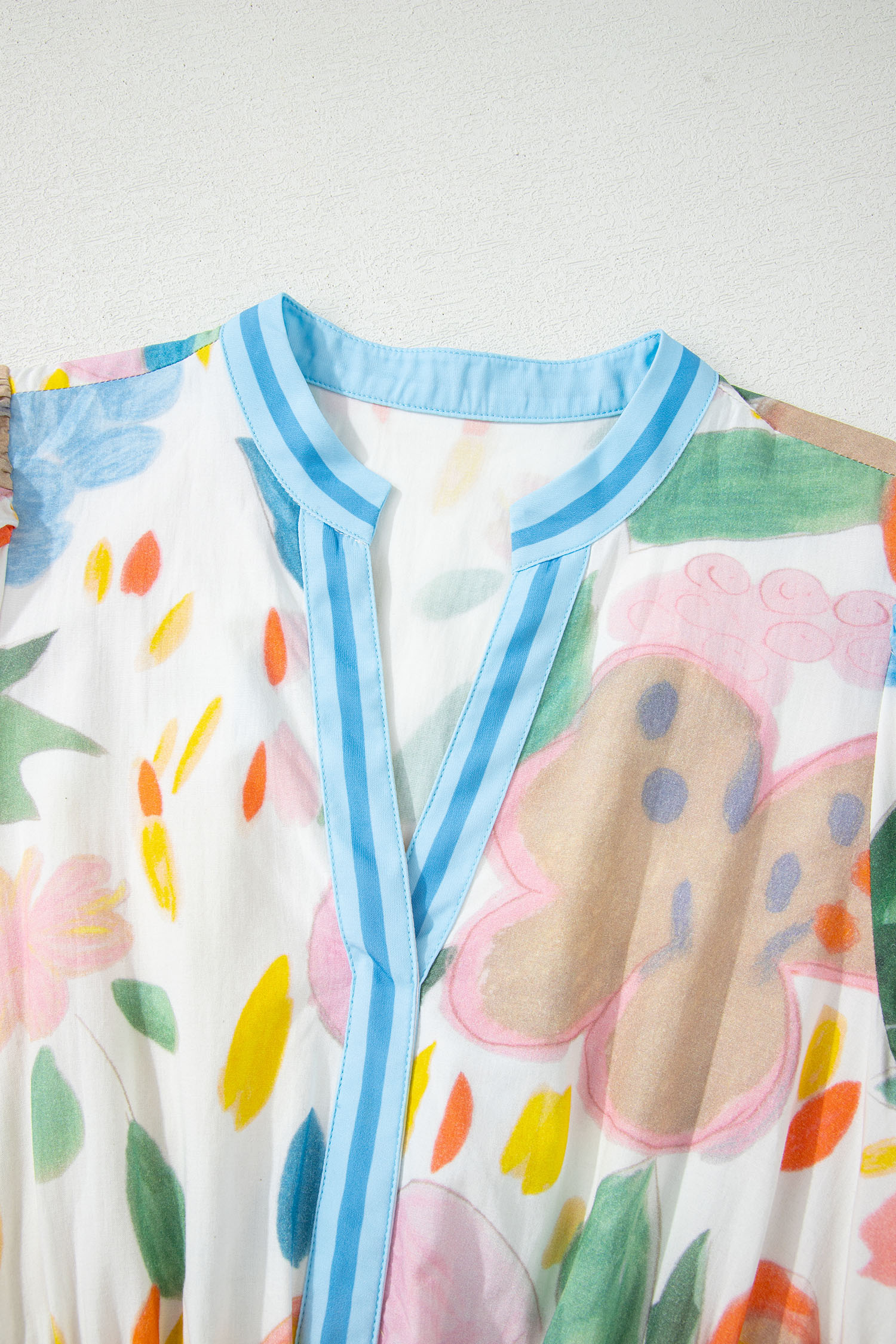 Women's Multicolour Floral Doodle Print Midi Dress – V Neck Half Sleeve A-Line Summer Dress with Pockets - Detail View 7 Women's Multicolour Floral Doodle Print Midi Dress – V Neck Half Sleeve A-Line Summer Dress with Pockets - Detail View 7