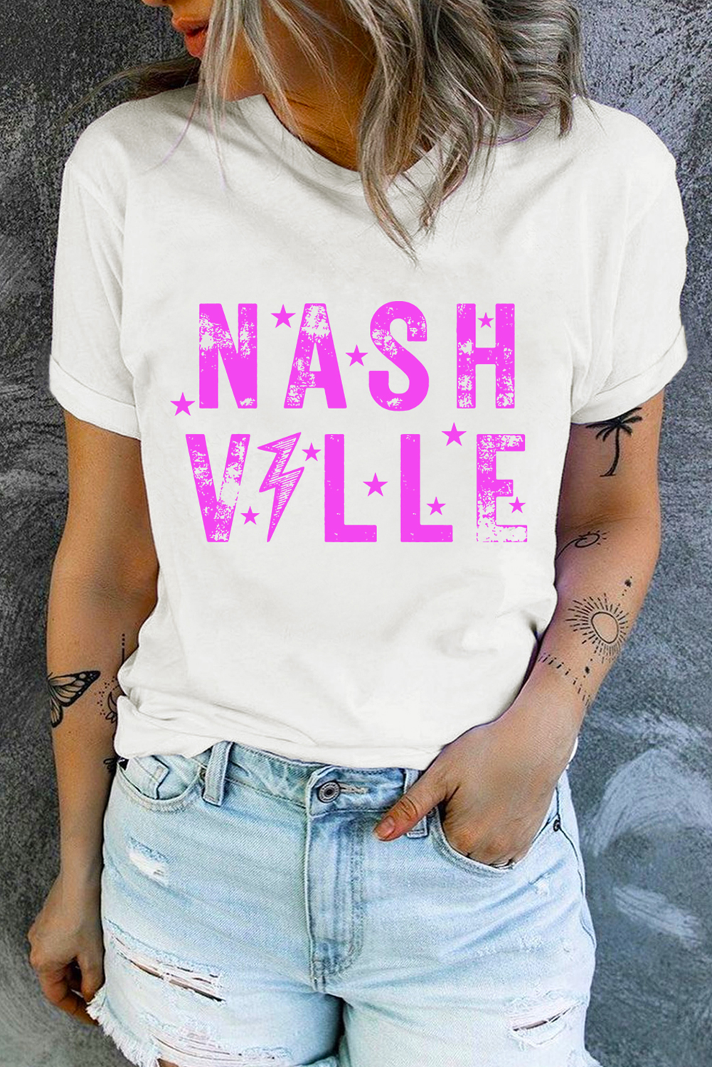 White T-Shirt, NASHVILLE Graphic, Crewneck, Unisex Fit, Casual Style, Summer Wear, Music Lovers, Comfortable, Soft Fabric, Short Sleeve, Daily Wear, Graphic Tees, Slogan Print, Fashion Enthusiasts - Detail View 8 White T-Shirt, NASHVILLE Graphic, Crewneck, Unisex Fit, Casual Style, Summer Wear, Music Lovers, Comfortable, Soft Fabric, Short Sleeve, Daily Wear, Graphic Tees, Slogan Print, Fashion Enthusiasts - Detail View 8