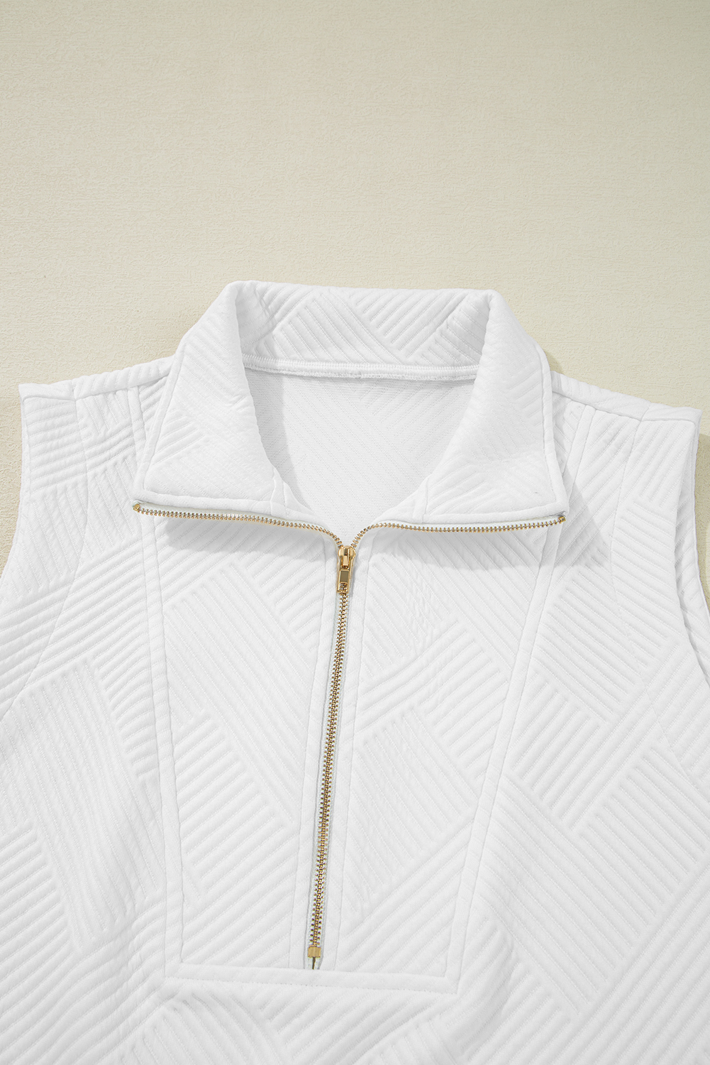 Women's Two-Piece Set, White Tank Top, Drawstring Shorts, Casual Summer Outfit, Half Zip, Textured Fabric, High Waist, Comfortable, Stylish, Daily Wear, Vacation, Office Wear, Sleeveless Top, Solid Color, Fashionable Set - Detail View 8 Women's Two-Piece Set, White Tank Top, Drawstring Shorts, Casual Summer Outfit, Half Zip, Textured Fabric, High Waist, Comfortable, Stylish, Daily Wear, Vacation, Office Wear, Sleeveless Top, Solid Color, Fashionable Set - Detail View 8