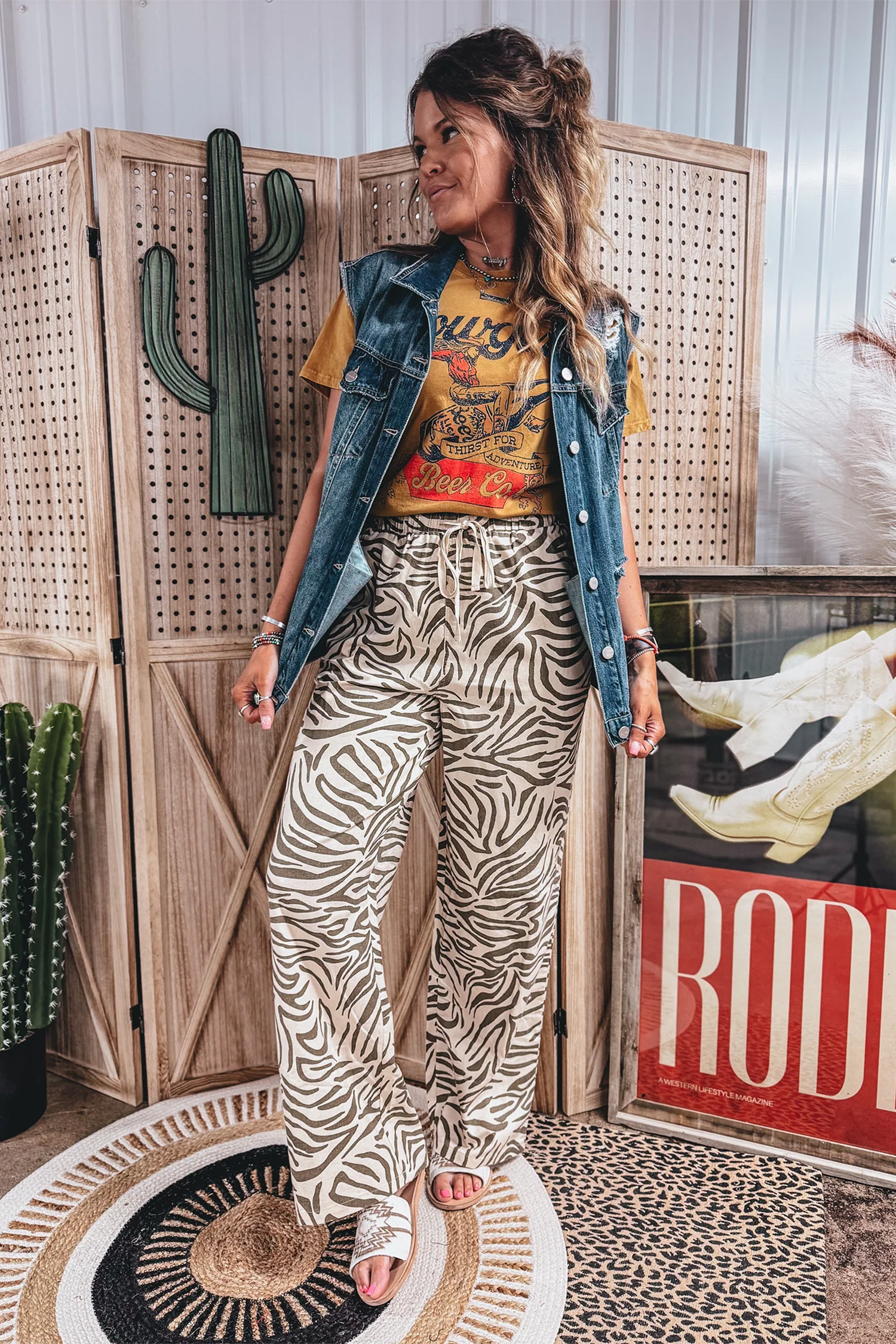 Women's Zebra Print Pants, Western Elastic Waist Casual - Detail View 13 Women's Zebra Print Pants, Western Elastic Waist Casual - Detail View 13