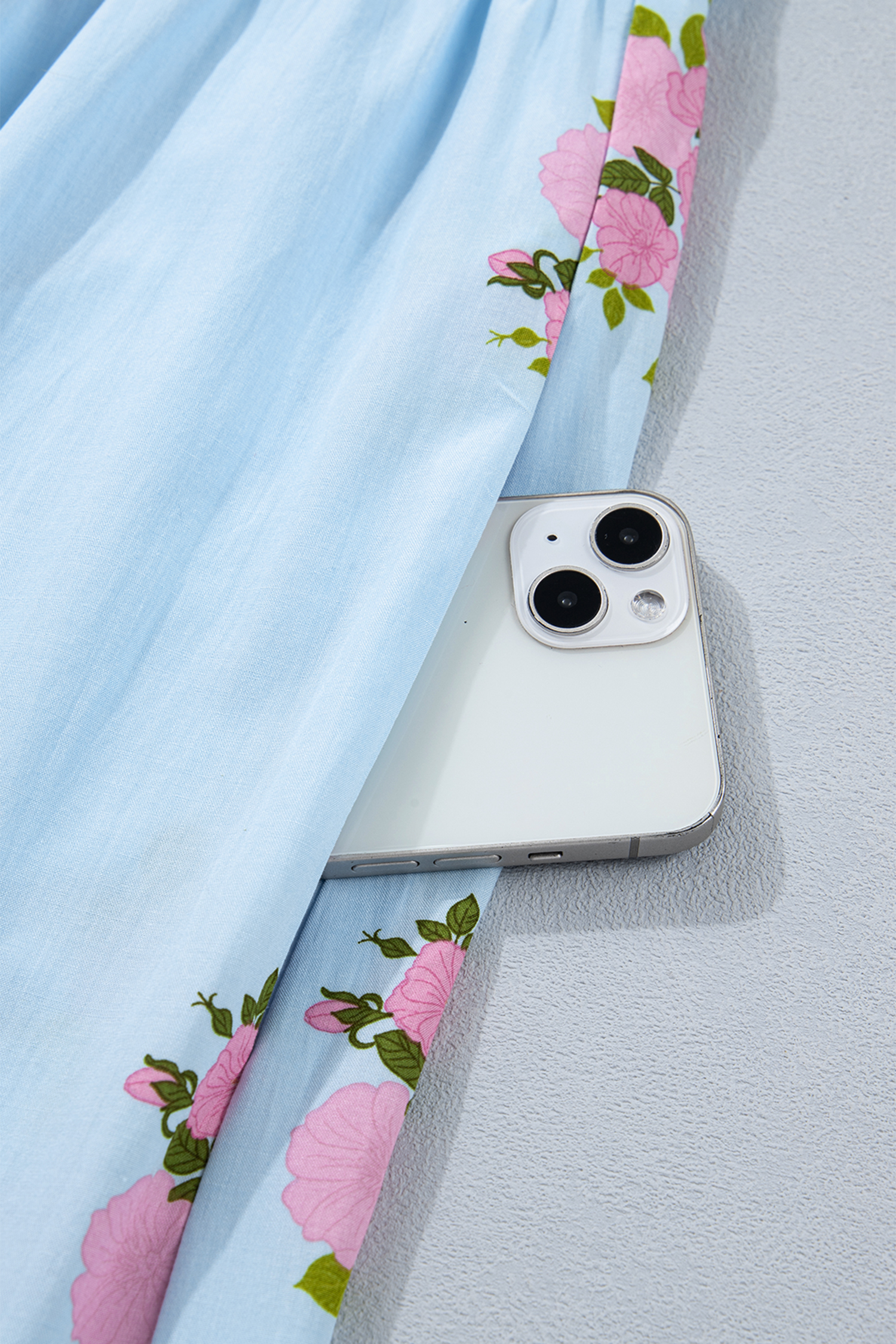 Women's Sky Blue Floral V-Neck Maxi Dress – Short Sleeve High Waist Casual Summer Long Dress - Detail View 10 Women's Sky Blue Floral V-Neck Maxi Dress – Short Sleeve High Waist Casual Summer Long Dress - Detail View 10