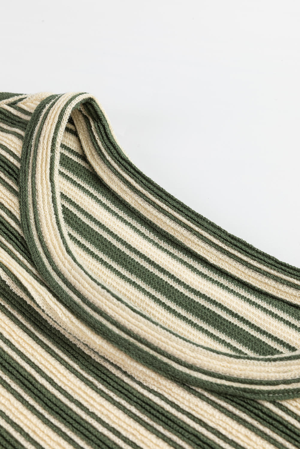 Women's T-Shirt, Green Stripe, Textured Fabric, Crew Neck, Dolman Sleeve, Casual Style, Side Slits, Summer Fashion, Daily Wear, Comfortable Fit, Classic Design, Versatile Top, Tops & Tees - Detail View 8 Women's T-Shirt, Green Stripe, Textured Fabric, Crew Neck, Dolman Sleeve, Casual Style, Side Slits, Summer Fashion, Daily Wear, Comfortable Fit, Classic Design, Versatile Top, Tops & Tees - Detail View 8