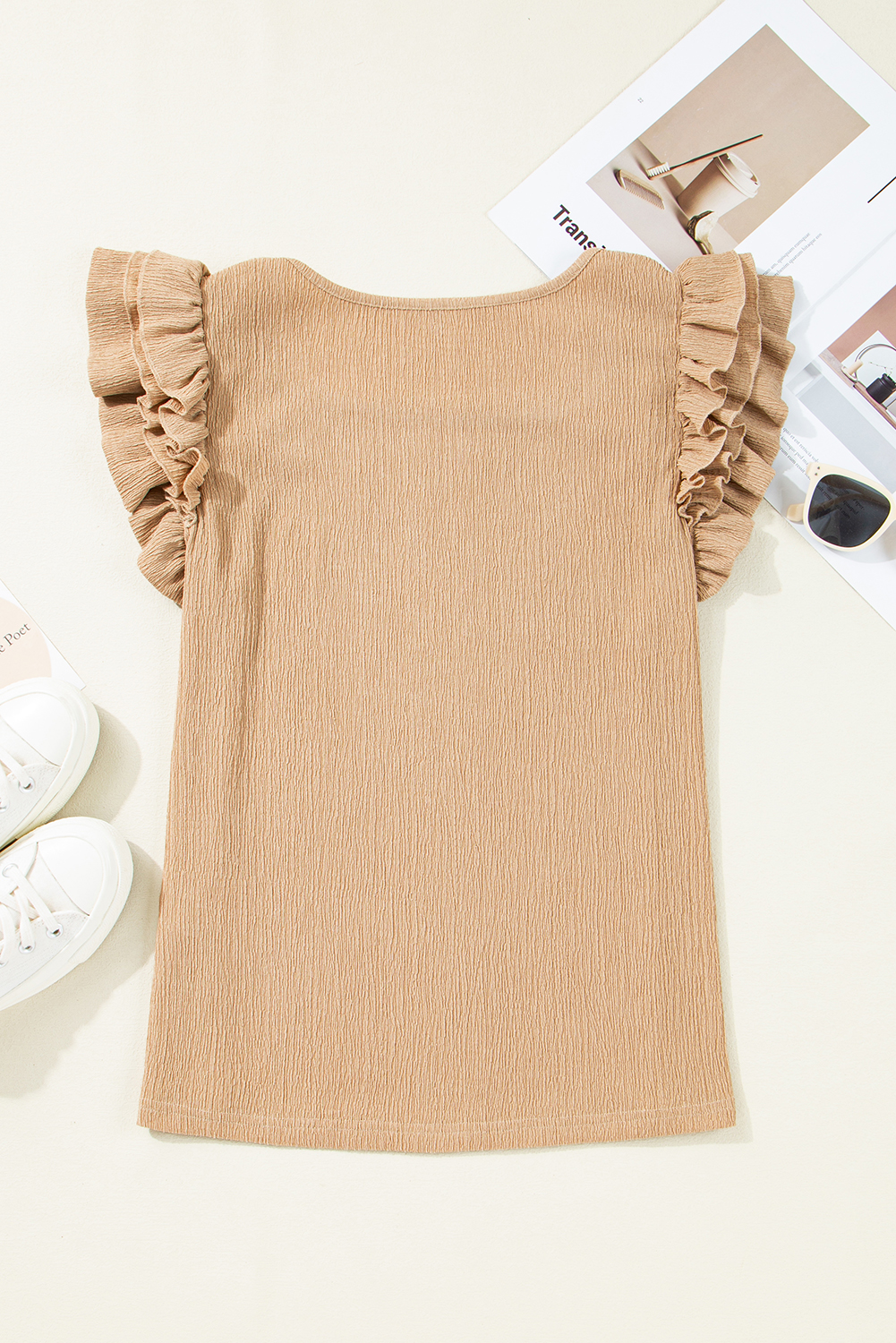 Versatile Short Sleeve Top with Square Neckline and Textured Fabric - Ideal for Summer - Detail View 7 Versatile Short Sleeve Top with Square Neckline and Textured Fabric - Ideal for Summer - Detail View 7