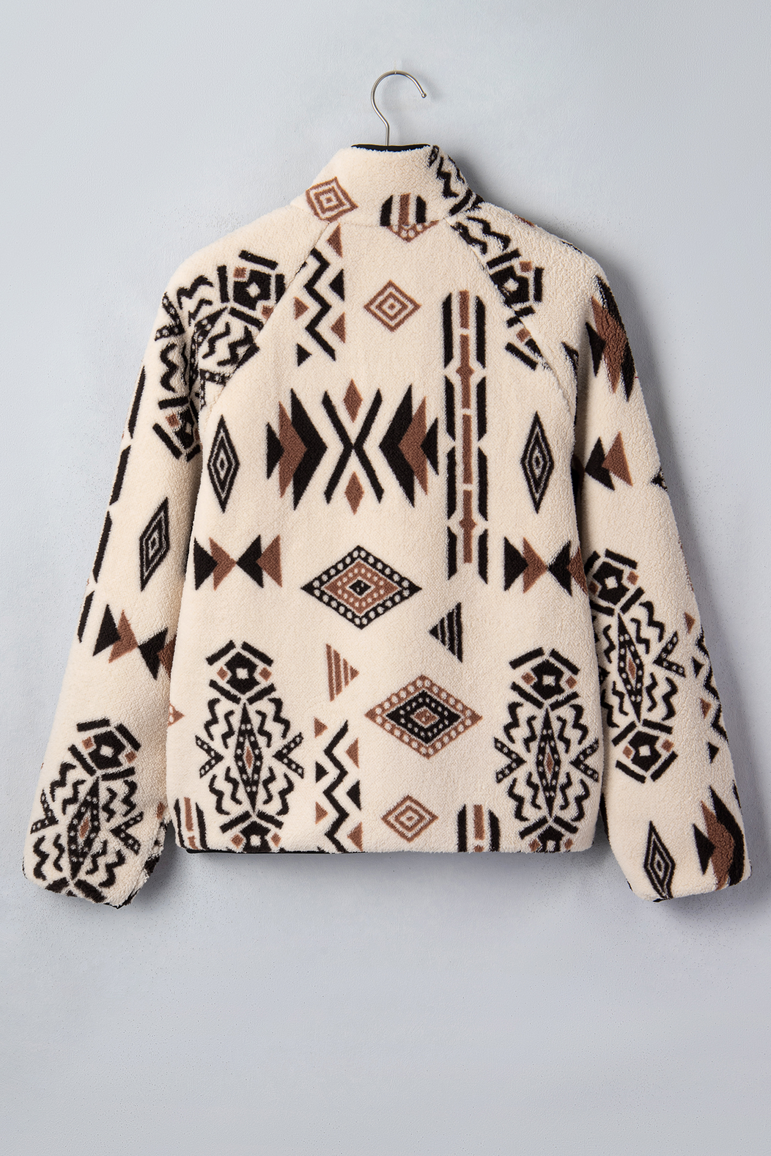 Women's Geometric Sherpa Jacket, Cozy Winter Zip Up Coat - Detail View 7 Women's Geometric Sherpa Jacket, Cozy Winter Zip Up Coat - Detail View 7