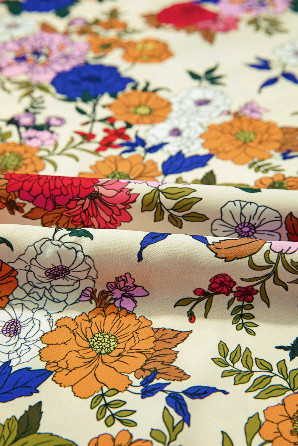 Elegant Long Sleeve Apricot Blouse with Floral Print and Ruffled Shoulders for Daily Wear - Detail View 11 Elegant Long Sleeve Apricot Blouse with Floral Print and Ruffled Shoulders for Daily Wear - Detail View 11