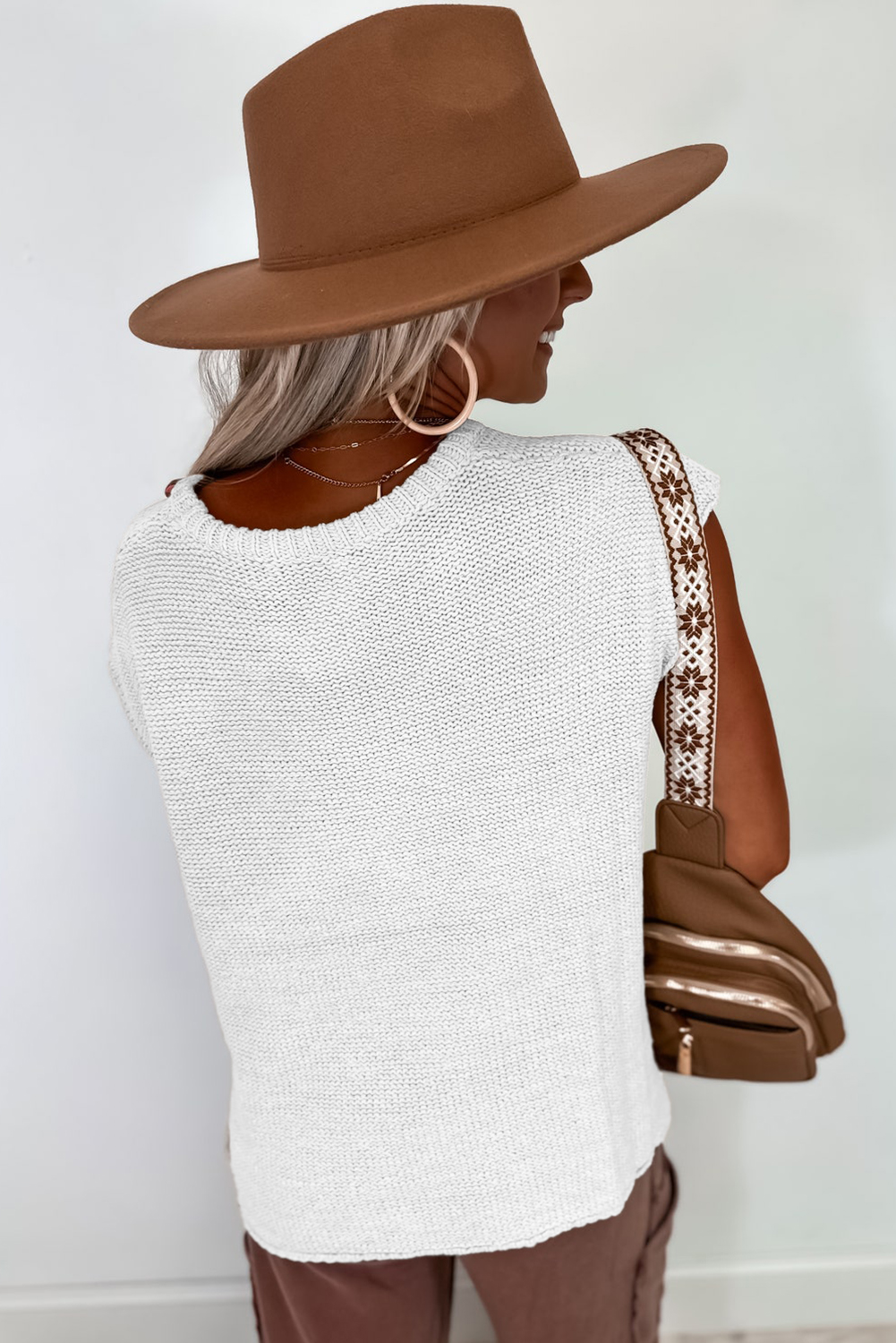 Casual Round Neck Short Sleeve Sweater Tee - Jet Stream Color with Chic Side Slits - Detail View 2 Casual Round Neck Short Sleeve Sweater Tee - Jet Stream Color with Chic Side Slits - Detail View 2