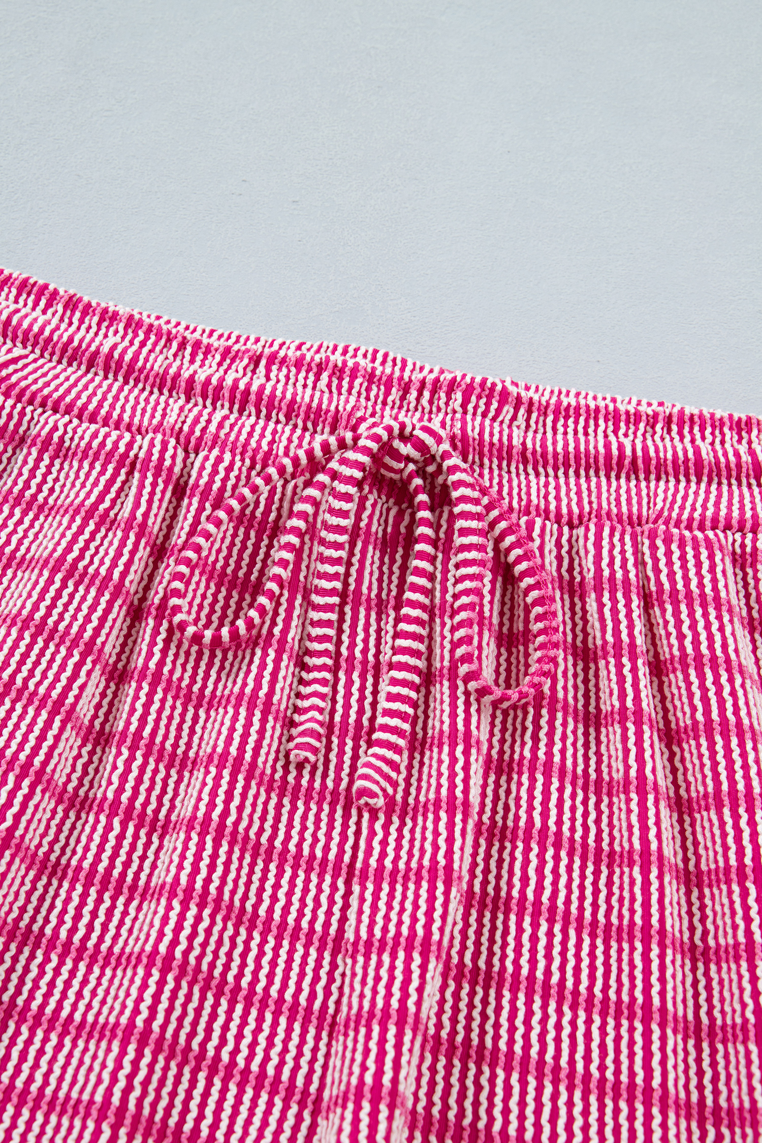 Casual Striped 2-Piece Short Set – Comfortable Women's Corded Tee and Elastic Waist Bottoms - Detail View 12 Casual Striped 2-Piece Short Set – Comfortable Women's Corded Tee and Elastic Waist Bottoms - Detail View 12