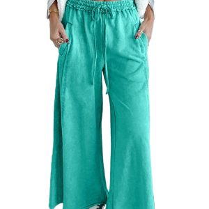 Women's Sea Green Mineral Wash Loose Pants – Casual Wide Leg Style for Everyday Comfort - Main View