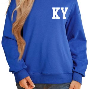 Women's Dark Blue KY KENTUCKY Printed Mock Neck Sweatshirt – Cozy Casual Style for Fall - Main View