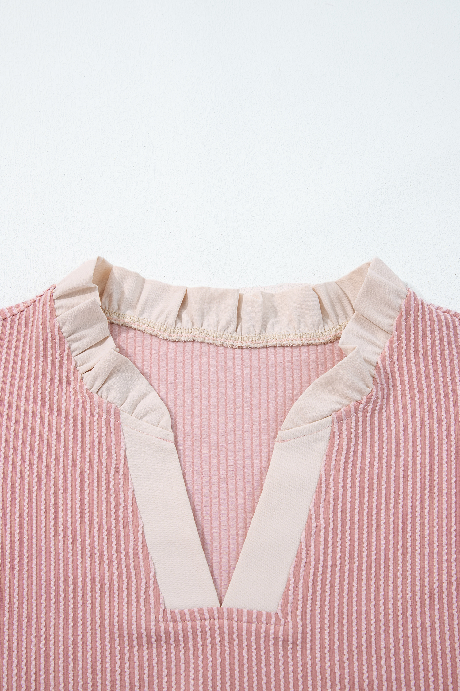 Women's Plus Size Frilled Neckline Blouse in Fushia – Trendy Short Sleeve Top for Summer - Detail View 6 Women's Plus Size Frilled Neckline Blouse in Fushia – Trendy Short Sleeve Top for Summer - Detail View 6