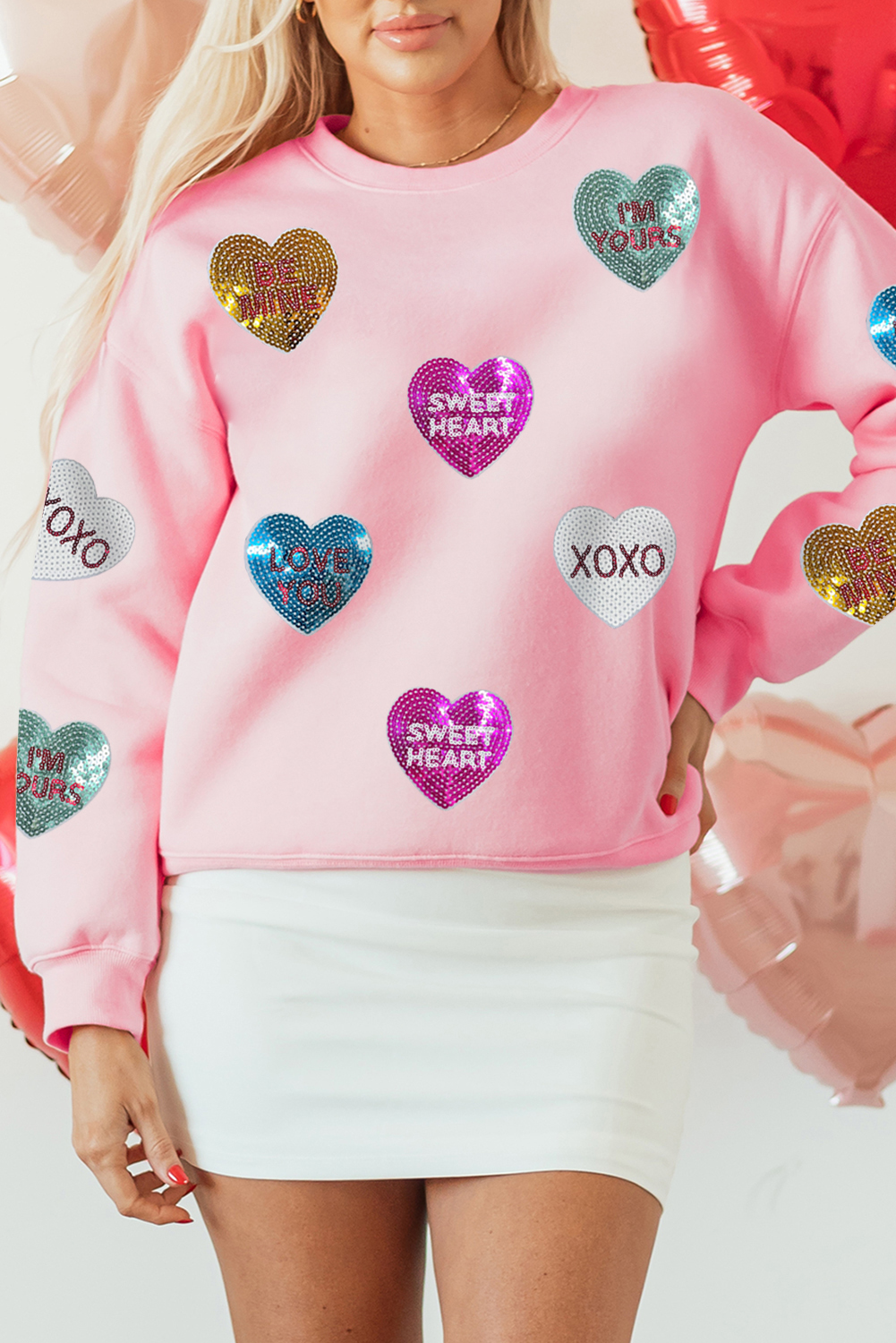 Casual Long Sleeve Pullover with Sparkling Heart Design - Perfect for Fall - Detail View 2 Casual Long Sleeve Pullover with Sparkling Heart Design - Perfect for Fall - Detail View 2