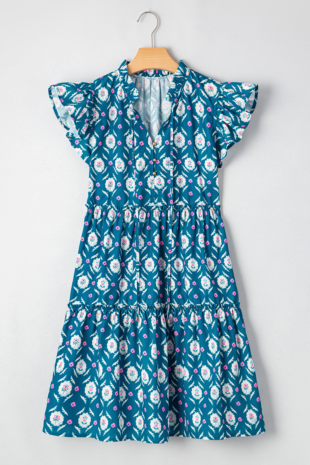 Stylish Summer Mini Dress with Cap Sleeves - Retro Floral Print and High Waist - Detail View 15 Stylish Summer Mini Dress with Cap Sleeves - Retro Floral Print and High Waist - Detail View 15