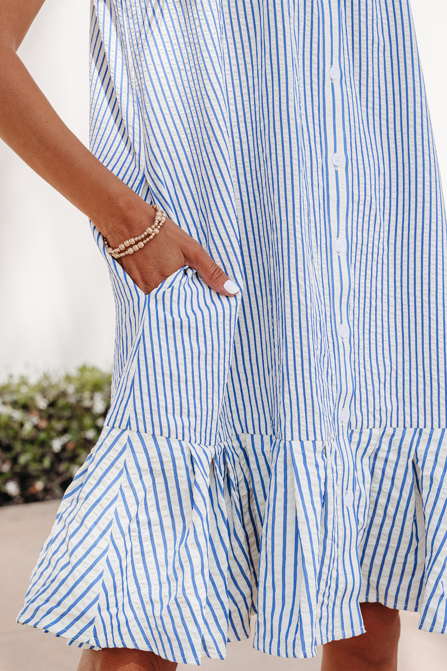 Chic Sleeveless Shirred Detail Dress – Women's Short Striped Shift Dress, Gift for Her - Detail View 9 Chic Sleeveless Shirred Detail Dress – Women's Short Striped Shift Dress, Gift for Her - Detail View 9