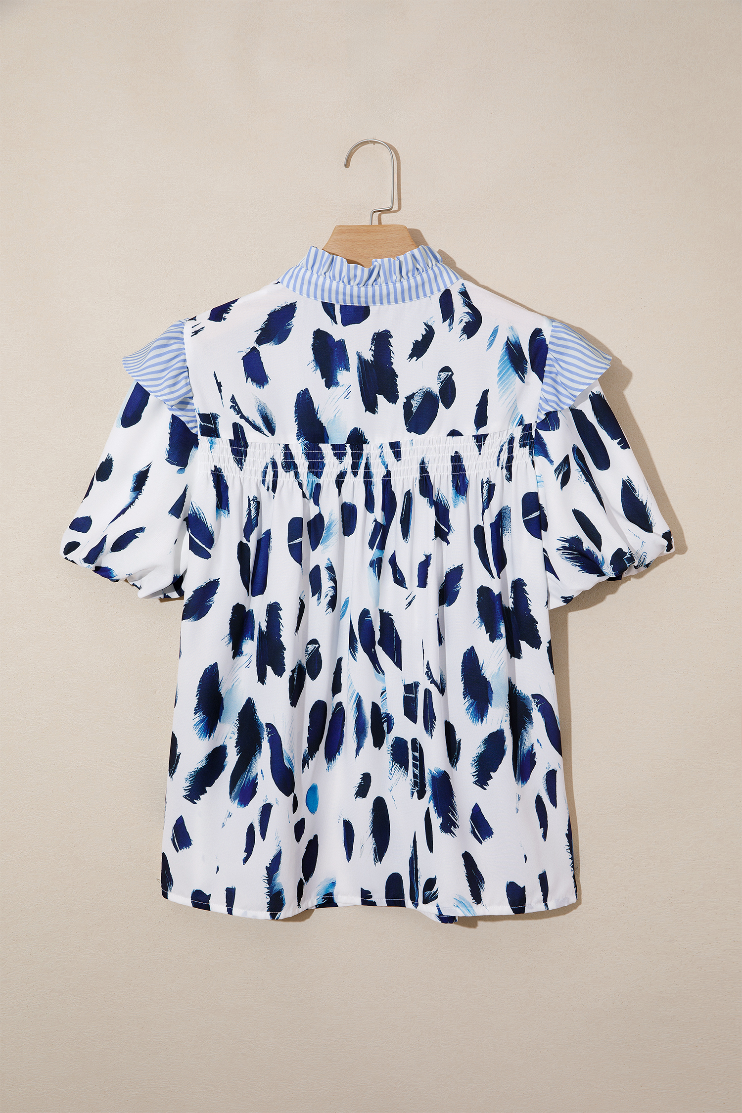 Chic Women's Shift Blouse with Contrast Striped Trim – Abstract Print Summer Top for Gifting - Detail View 6 Chic Women's Shift Blouse with Contrast Striped Trim – Abstract Print Summer Top for Gifting - Detail View 6