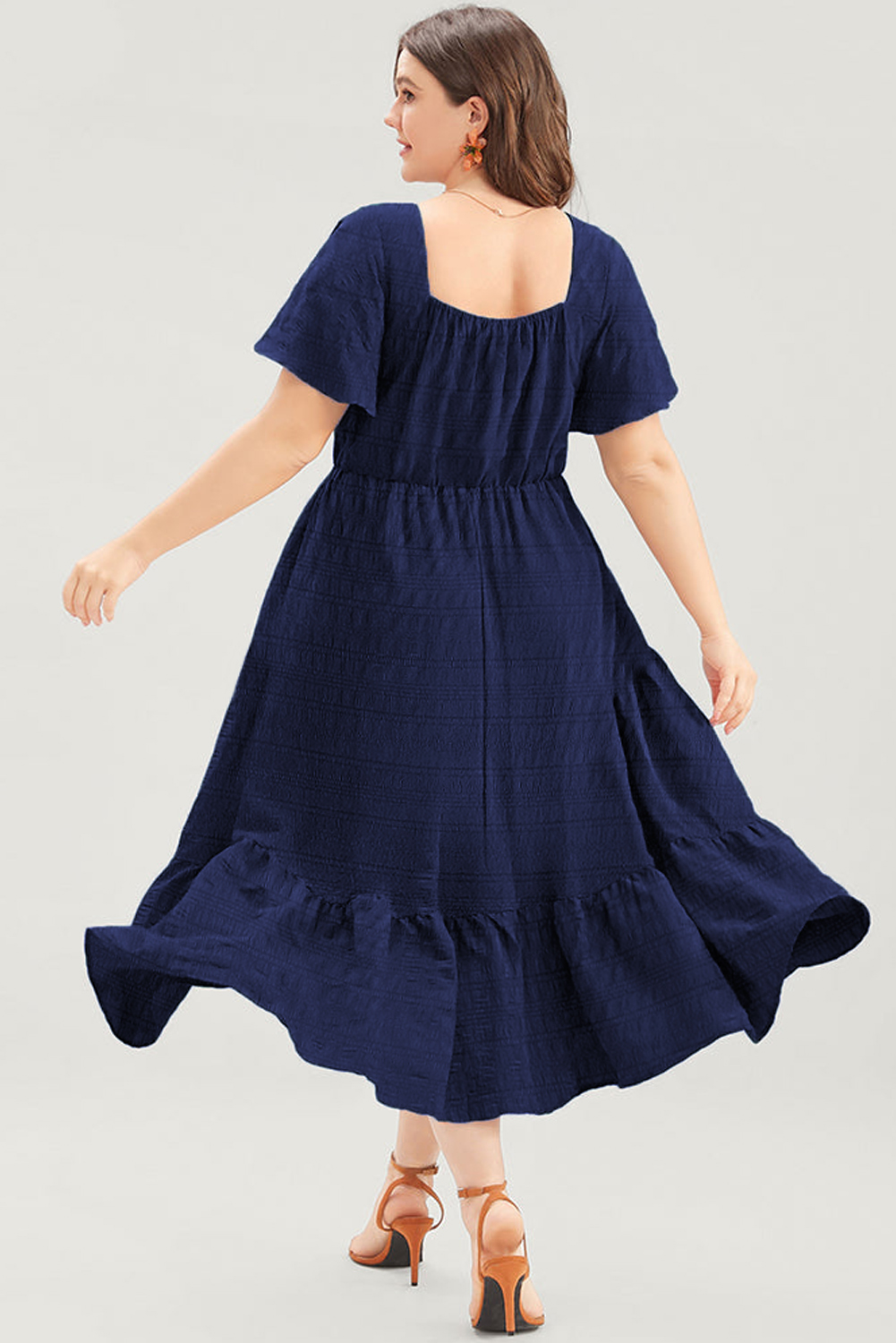 Stylish Women's High Waist Blue Midi Dress – Short Sleeve Lace-up Style Perfect for Summer Events - Detail View 3 Stylish Women's High Waist Blue Midi Dress – Short Sleeve Lace-up Style Perfect for Summer Events - Detail View 3